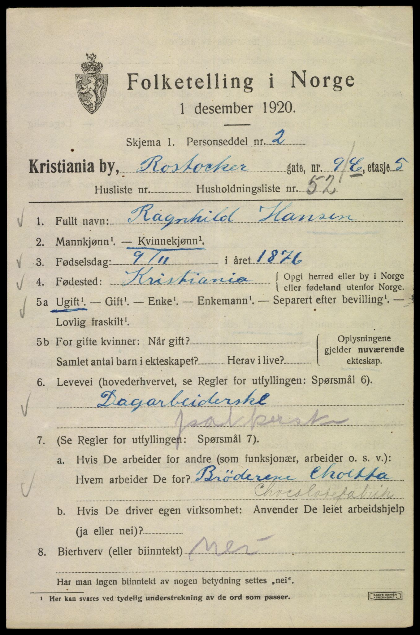 SAO, 1920 census for Kristiania, 1920, p. 469869