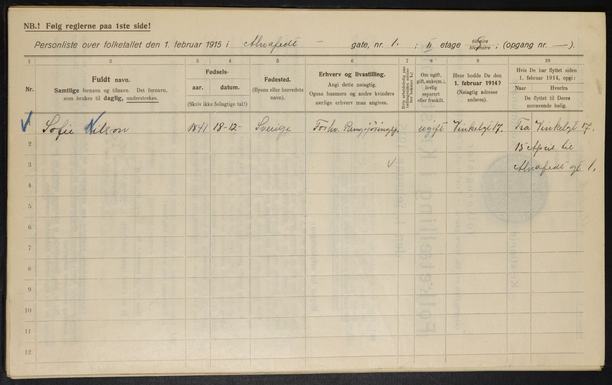 OBA, Municipal Census 1915 for Kristiania, 1915, p. 985