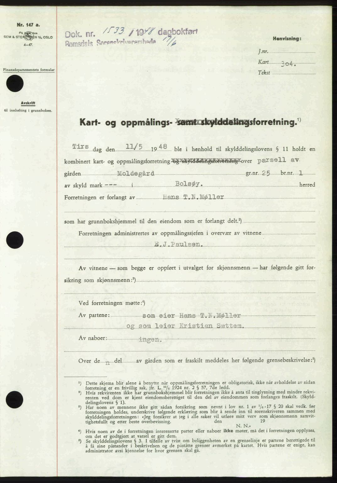 Romsdal sorenskriveri, AV/SAT-A-4149/1/2/2C: Mortgage book no. A26, 1948-1948, Diary no: : 1533/1948