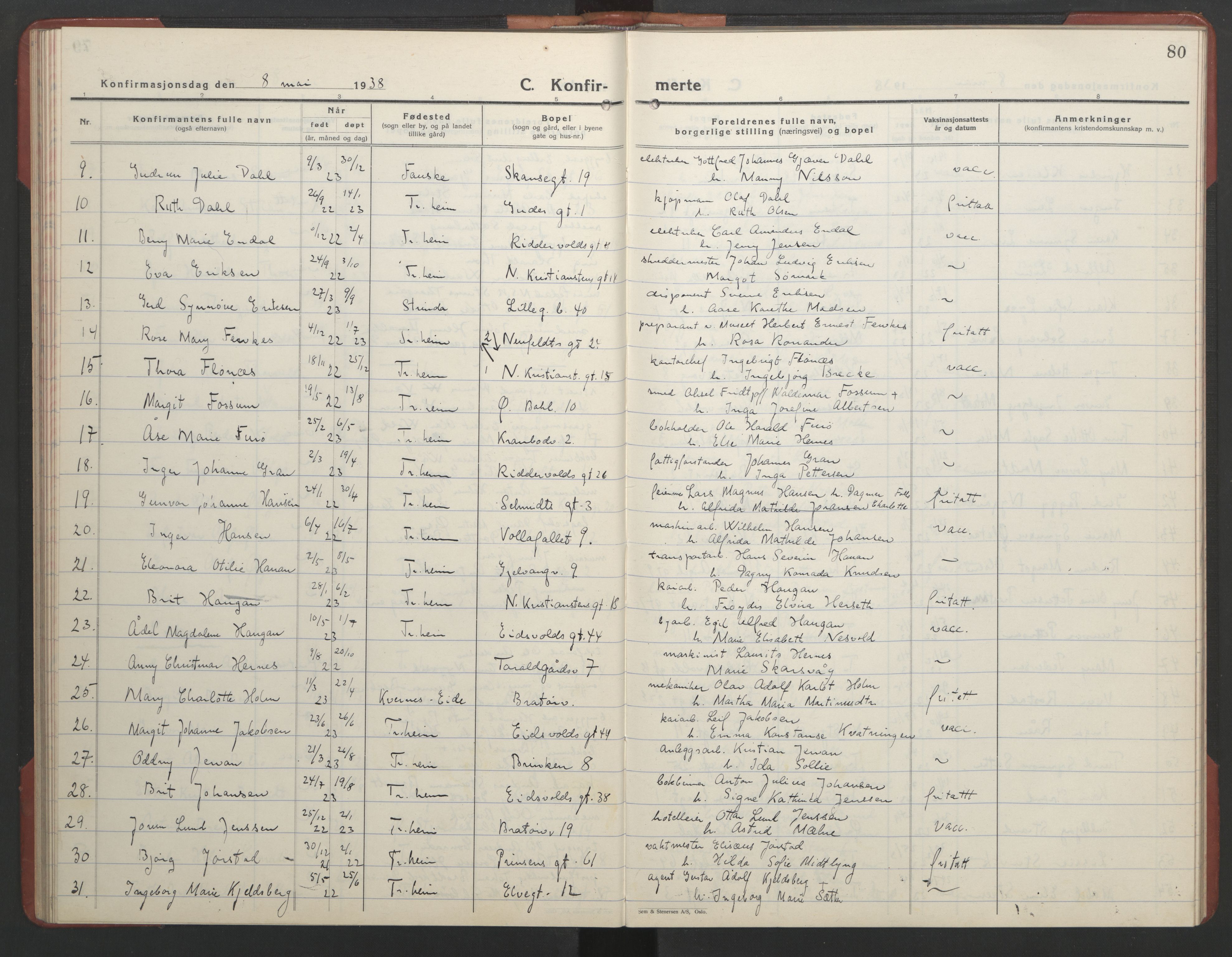 Ministerialprotokoller, klokkerbøker og fødselsregistre - Sør-Trøndelag, AV/SAT-A-1456/602/L0151: Parish register (copy) no. 602C19, 1925-1951, p. 80