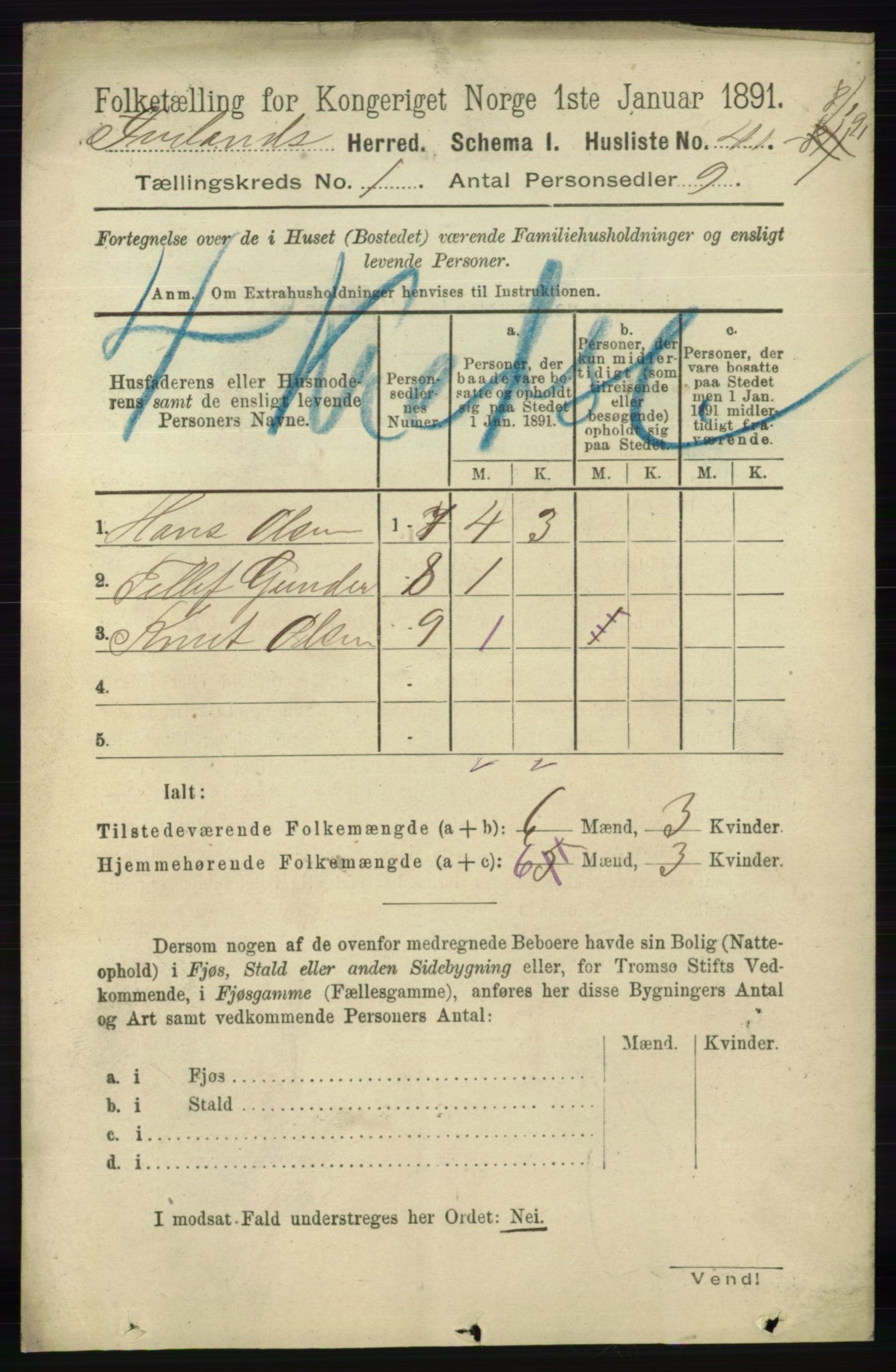 RA, 1891 census for 0935 Iveland, 1891, p. 57