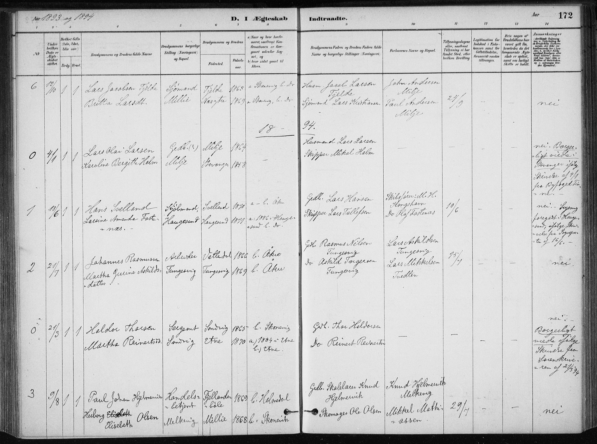 Skånevik sokneprestembete, SAB/A-77801/H/Haa: Parish register (official) no. B 1, 1879-1914, p. 172