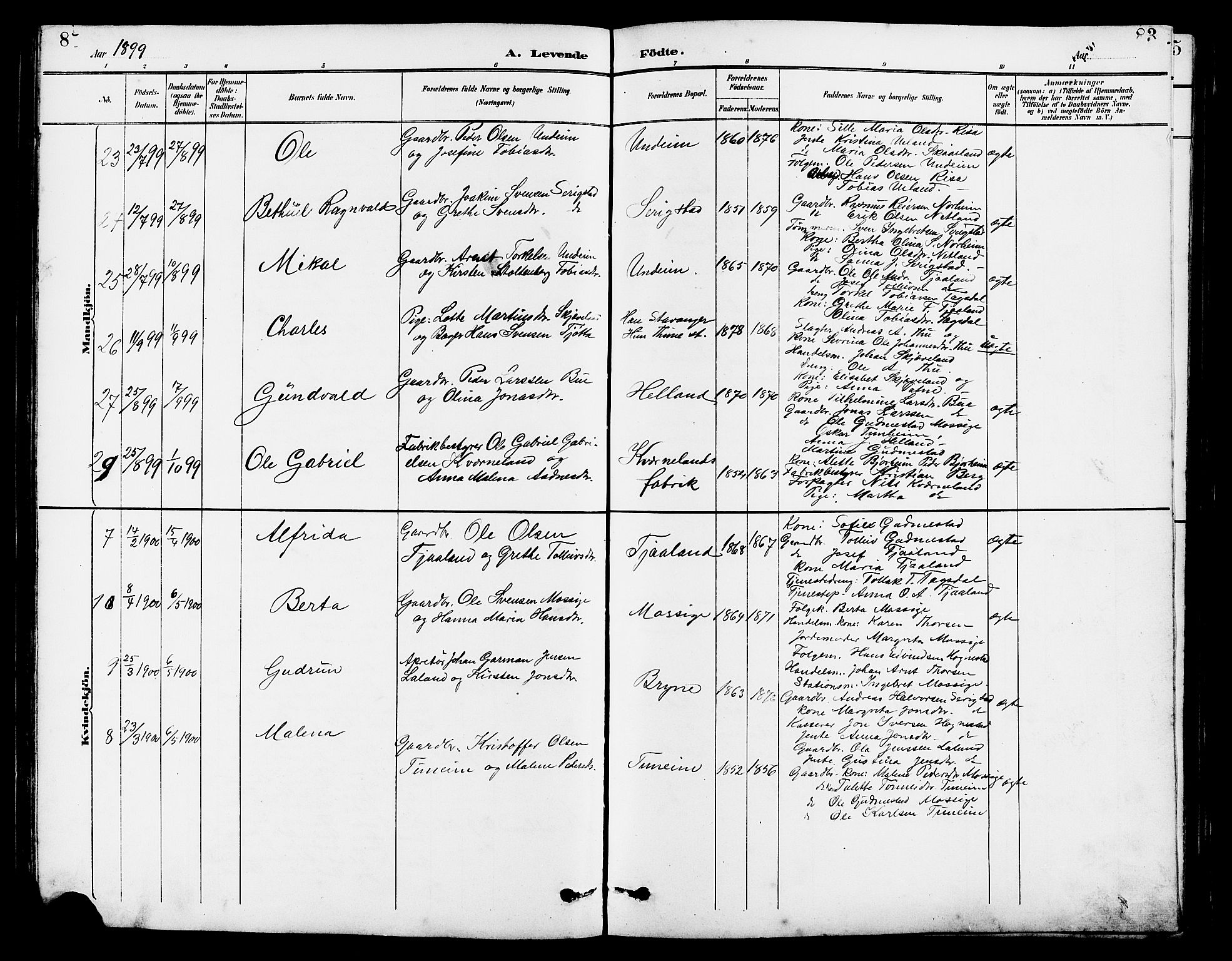 Lye sokneprestkontor, AV/SAST-A-101794/001/30BB/L0007: Parish register (copy) no. B 8, 1889-1909, p. 83