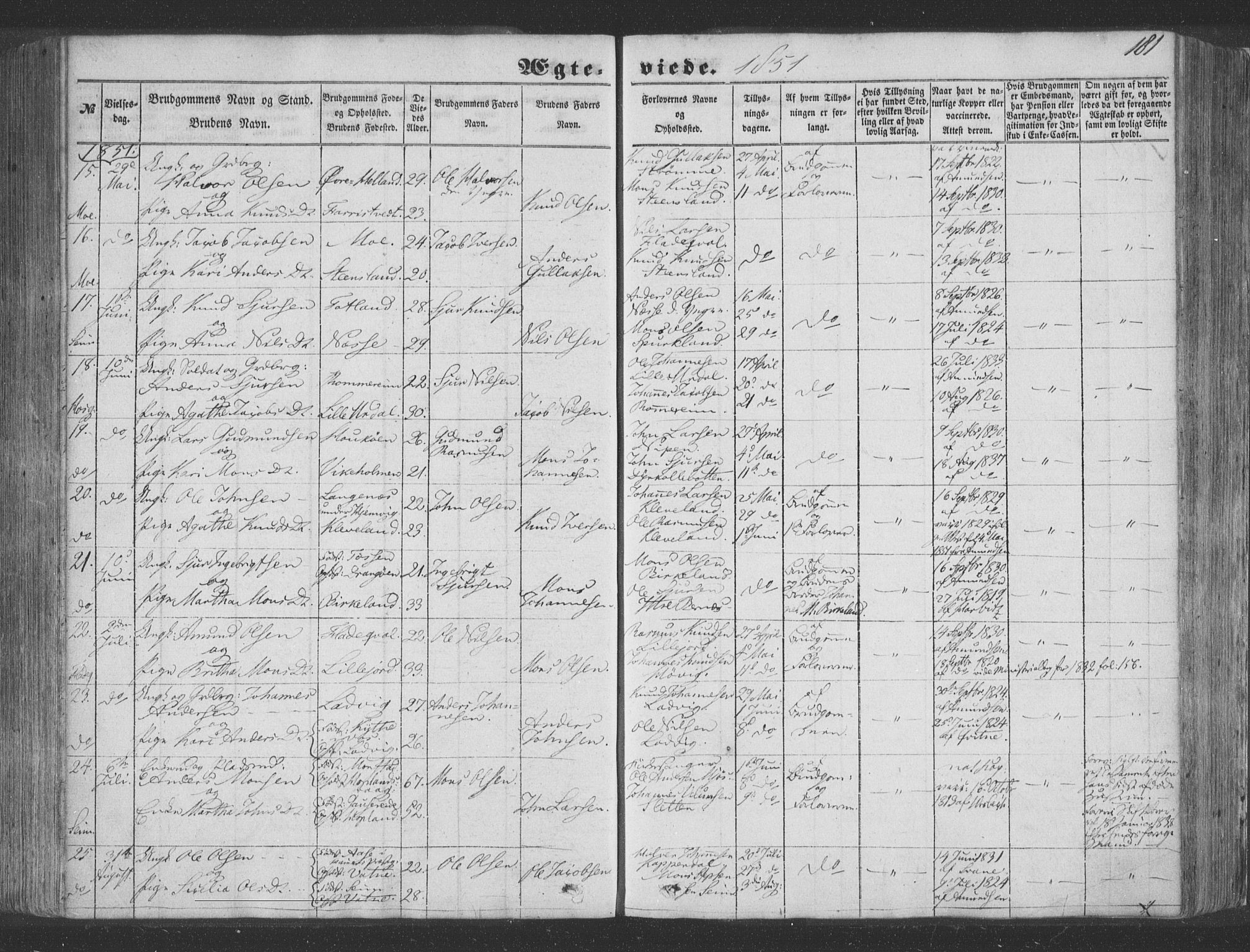 Hosanger sokneprestembete, AV/SAB-A-75801/H/Haa: Parish register (official) no. A 8, 1849-1863, p. 181