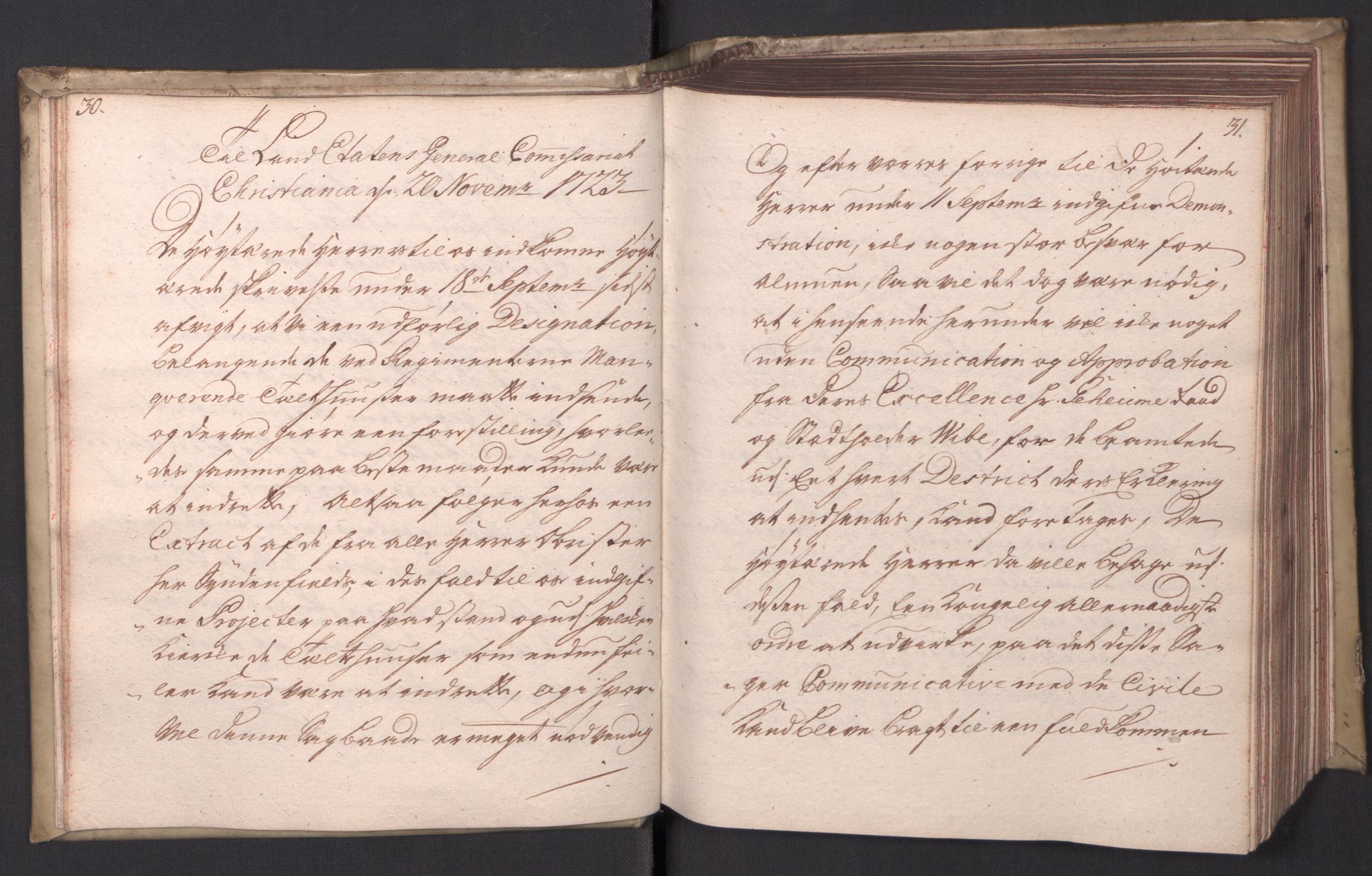 Kommanderende general (KG I) med Det norske krigsdirektorium, AV/RA-EA-5419/B/L0008: Kommanderende generals kopibok, 1723-1725, p. 30-31
