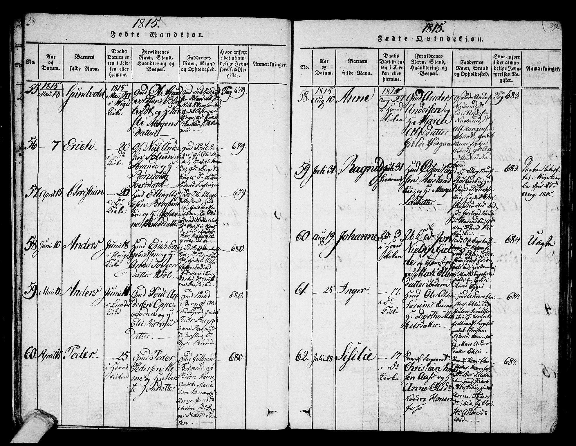 Norderhov kirkebøker, AV/SAKO-A-237/F/Fa/L0008: Parish register (official) no. 8, 1814-1833, p. 38-39