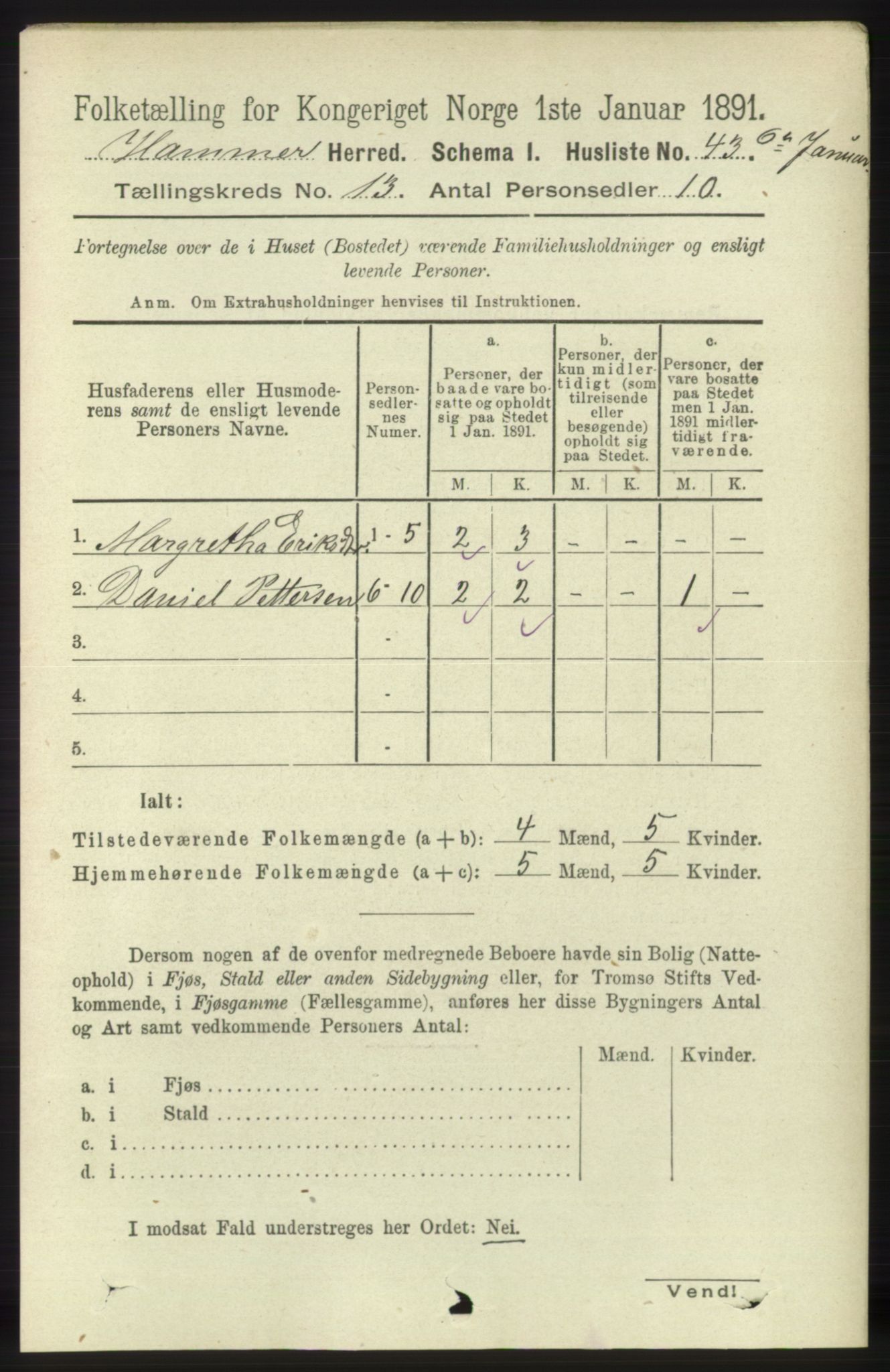 RA, 1891 census for 1254 Hamre, 1891, p. 3987