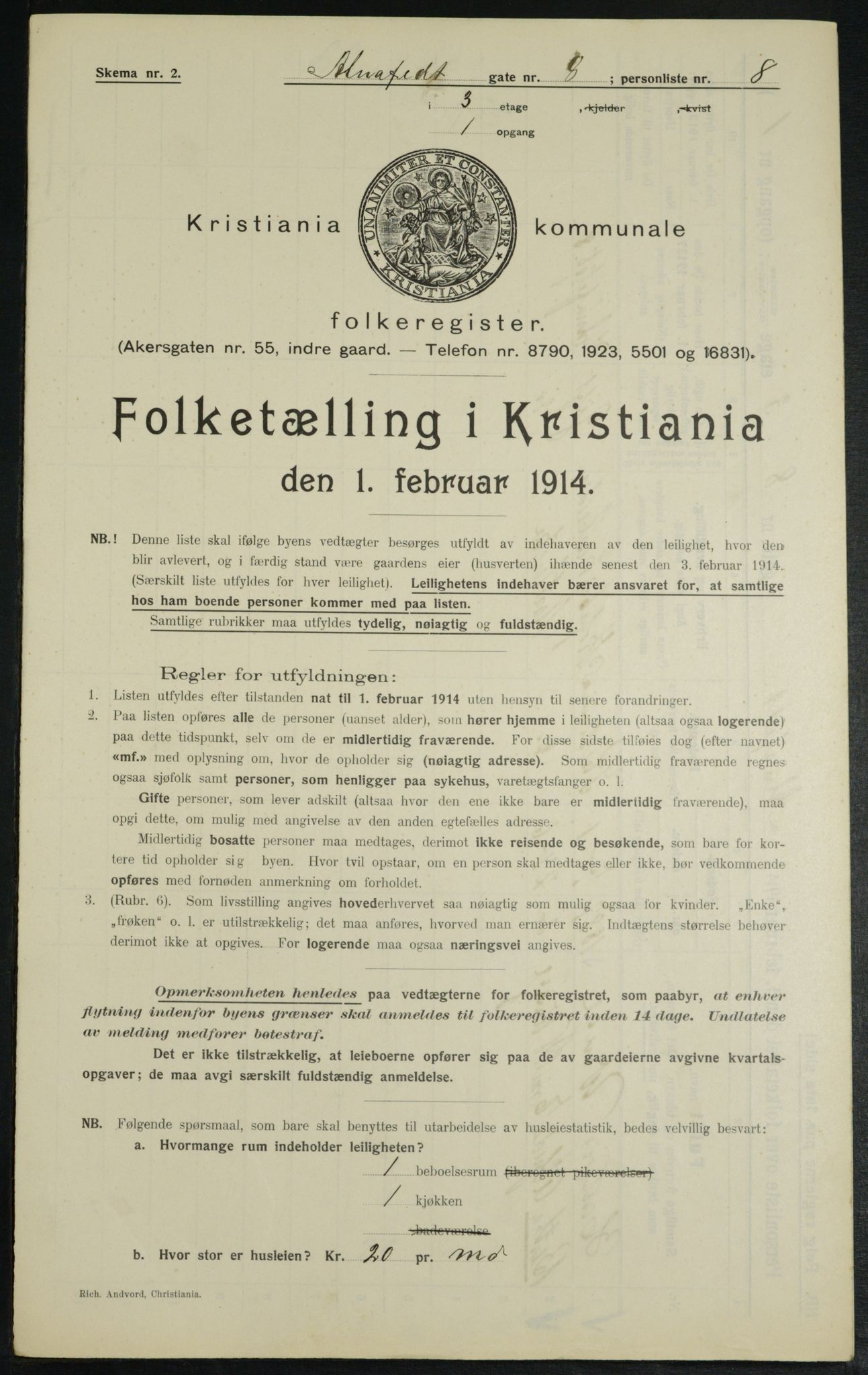 OBA, Municipal Census 1914 for Kristiania, 1914, p. 1166