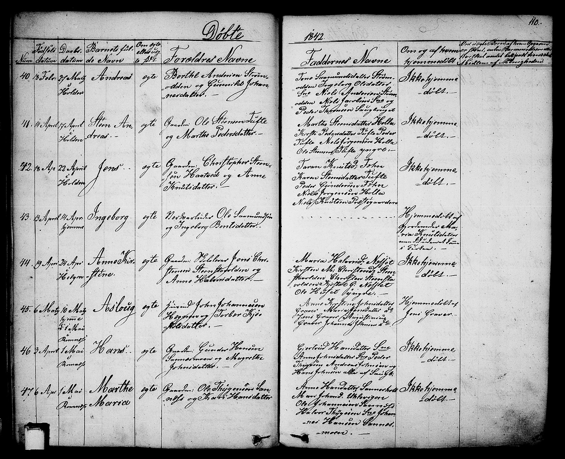 Holla kirkebøker, SAKO/A-272/F/Fa/L0004: Parish register (official) no. 4, 1830-1848, p. 110