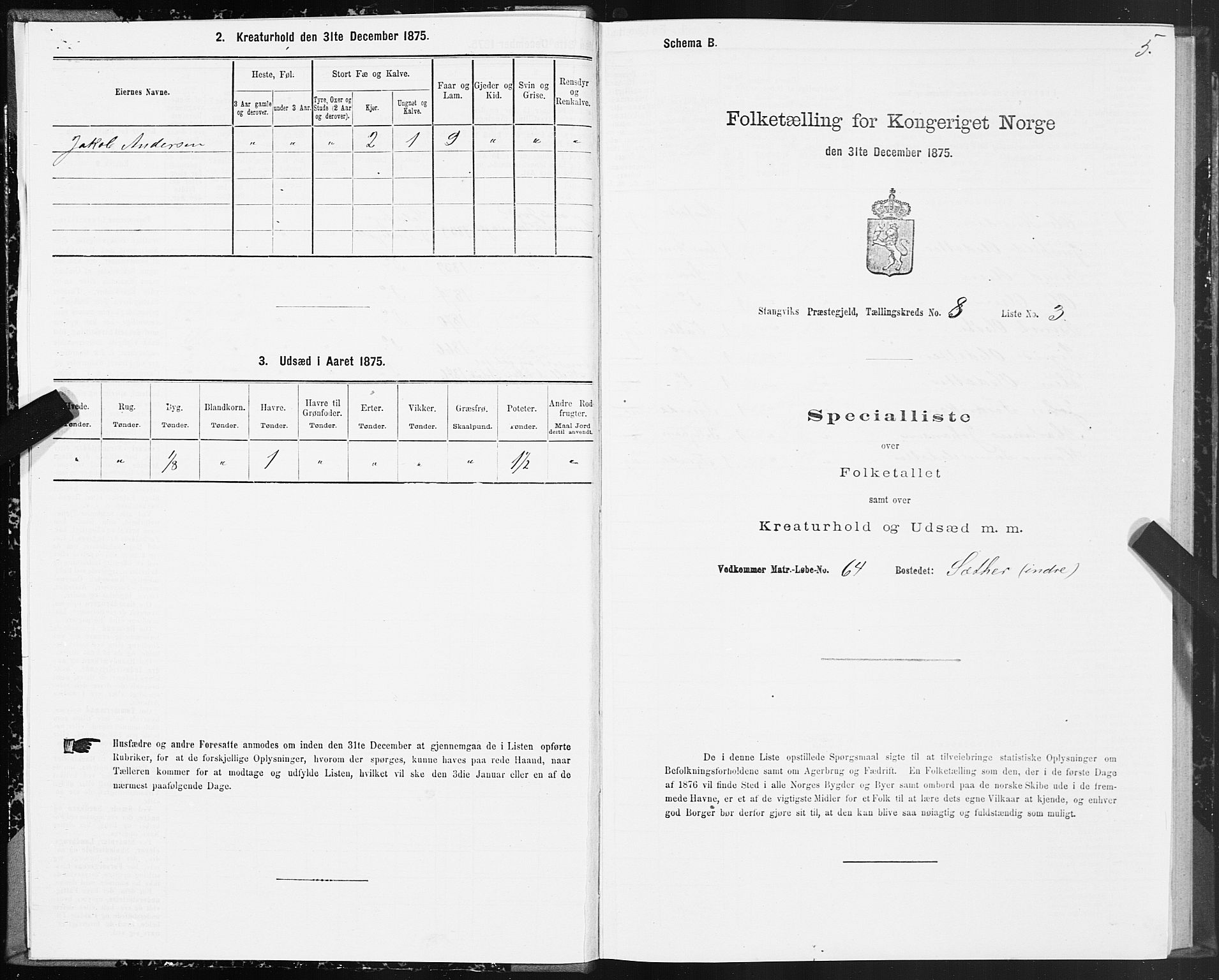 SAT, 1875 census for 1564P Stangvik, 1875, p. 4005