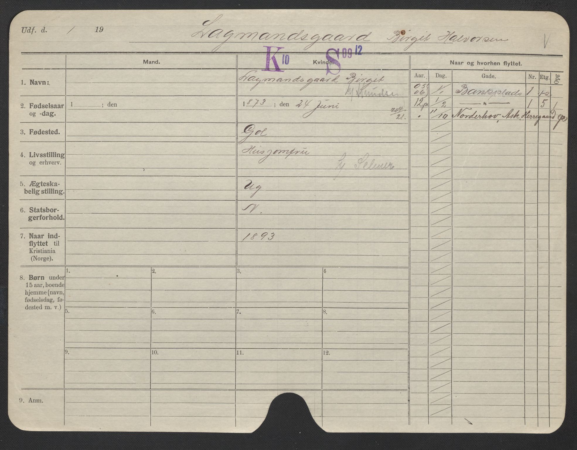 Oslo folkeregister, Registerkort, AV/SAO-A-11715/F/Fa/Fac/L0019: Kvinner, 1906-1914, p. 708a