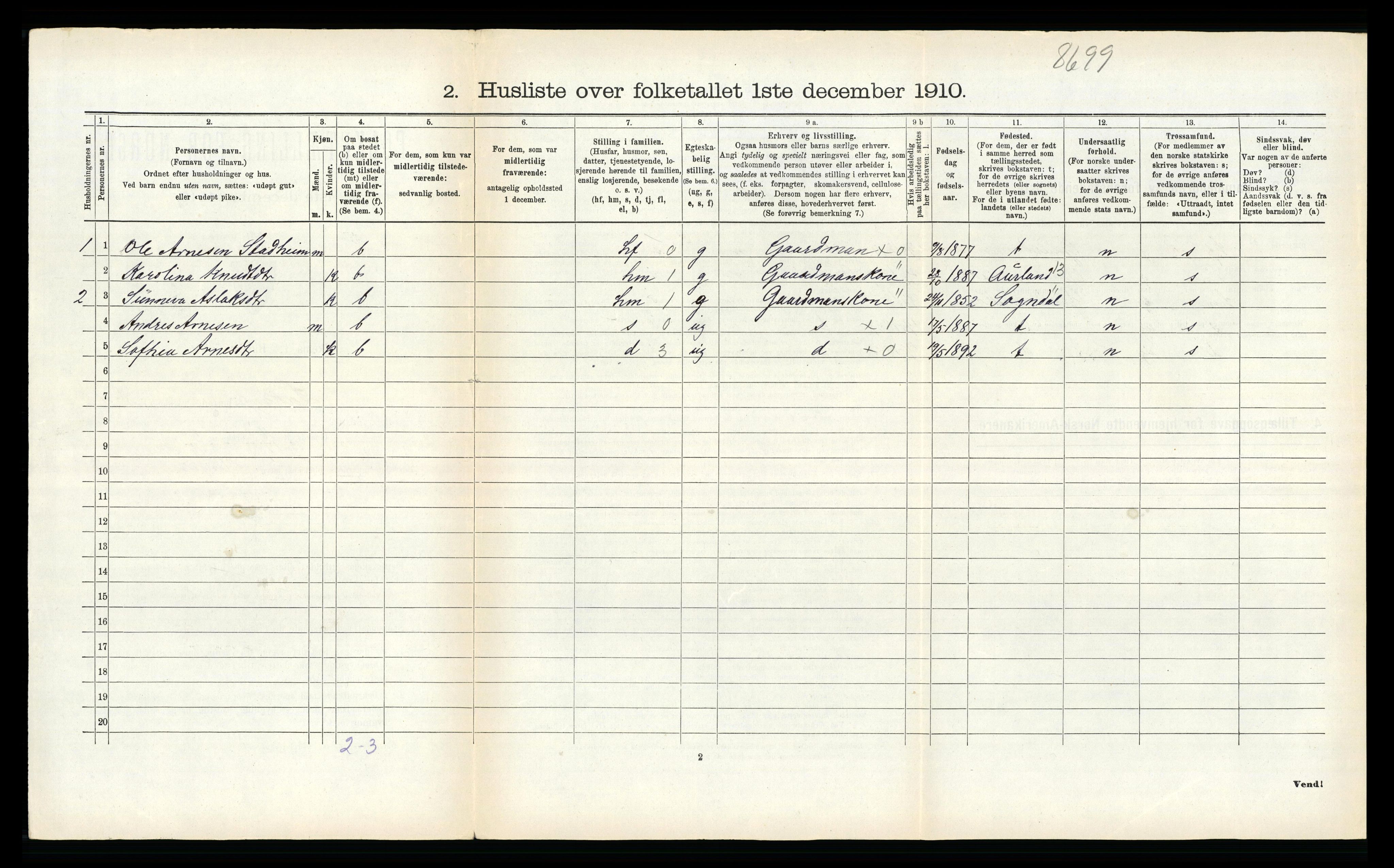 RA, 1910 census for Leikanger, 1910, p. 311