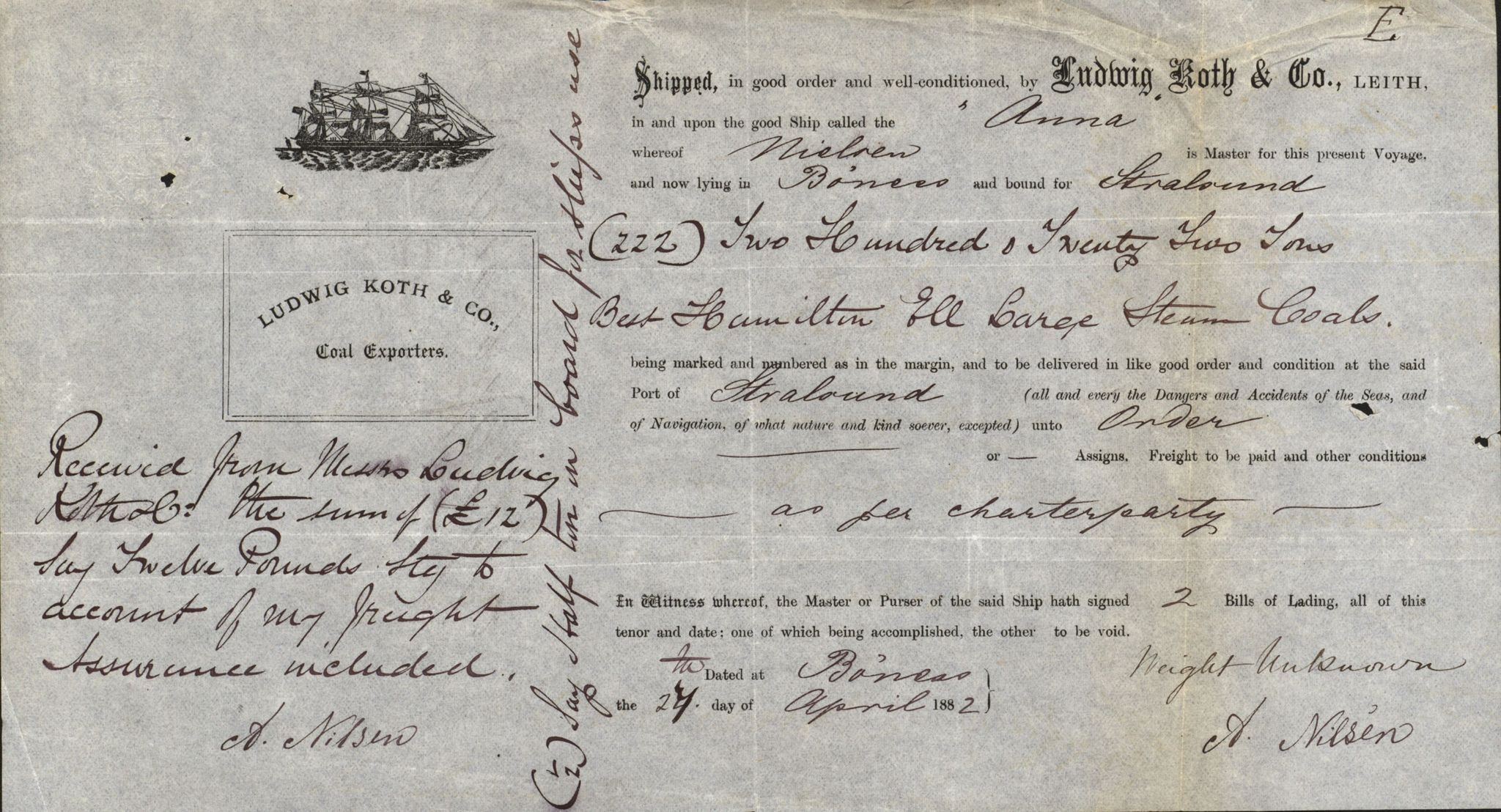 Pa 63 - Østlandske skibsassuranceforening, VEMU/A-1079/G/Ga/L0014/0012: Havaridokumenter / Sophie, Andover, Alliance, Anna, 1882, p. 31