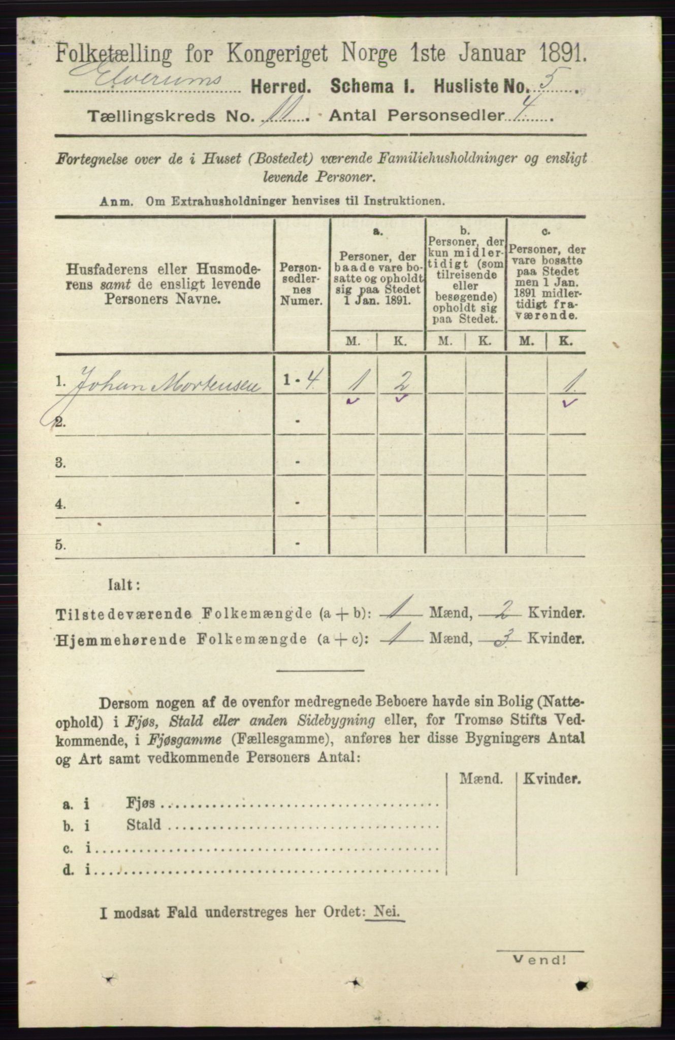 RA, 1891 census for 0427 Elverum, 1891, p. 8937