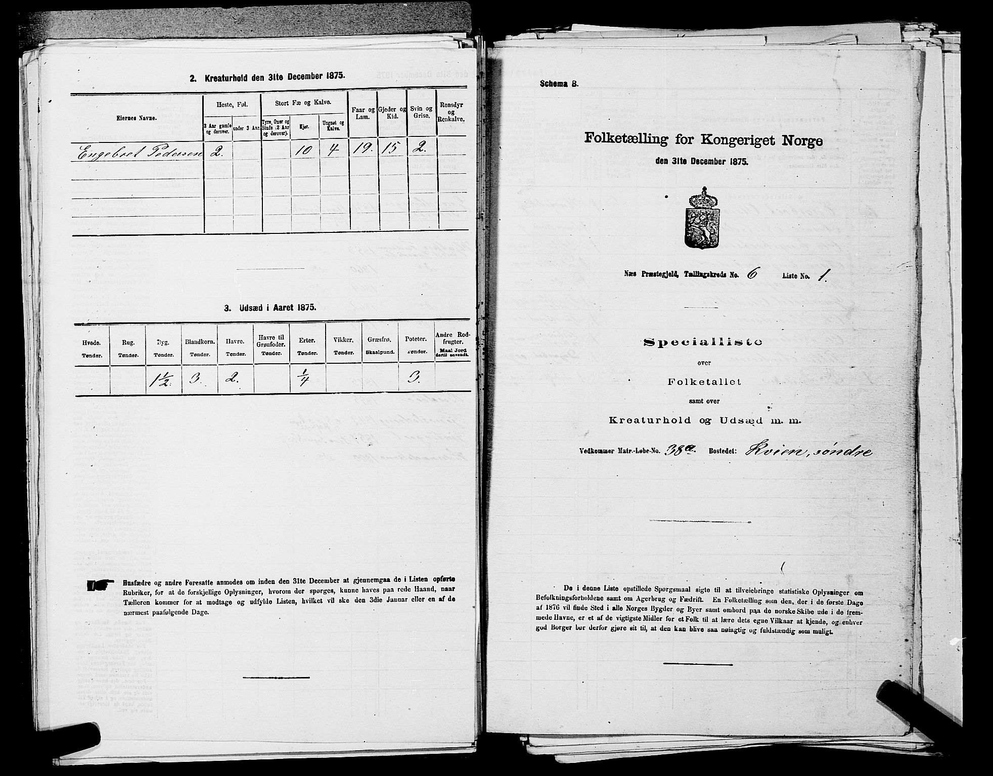 SAKO, 1875 census for 0616P Nes, 1875, p. 1167