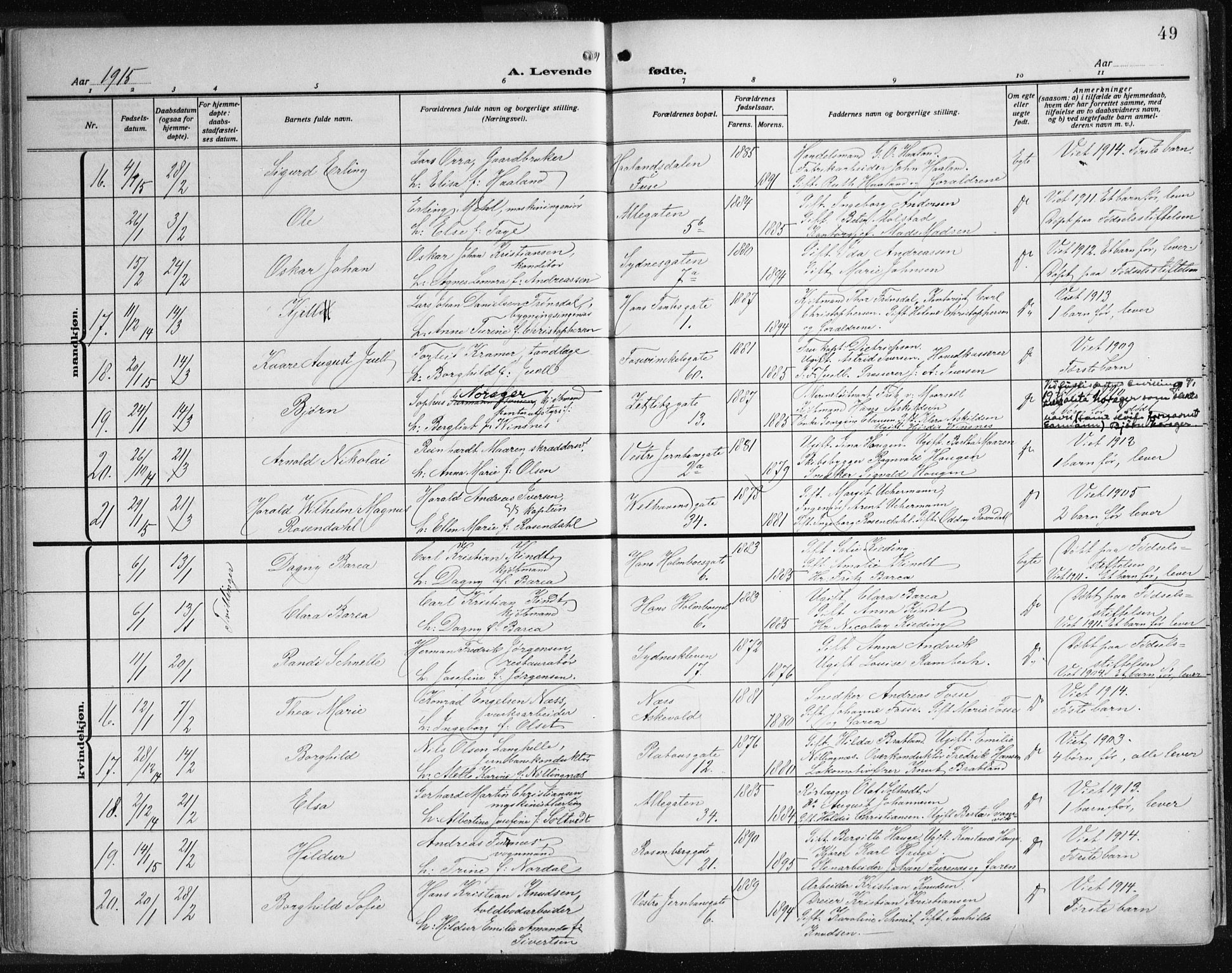 Johanneskirken sokneprestembete, AV/SAB-A-76001/H/Haa: Parish register (official) no. A 3, 1913-1934, p. 49