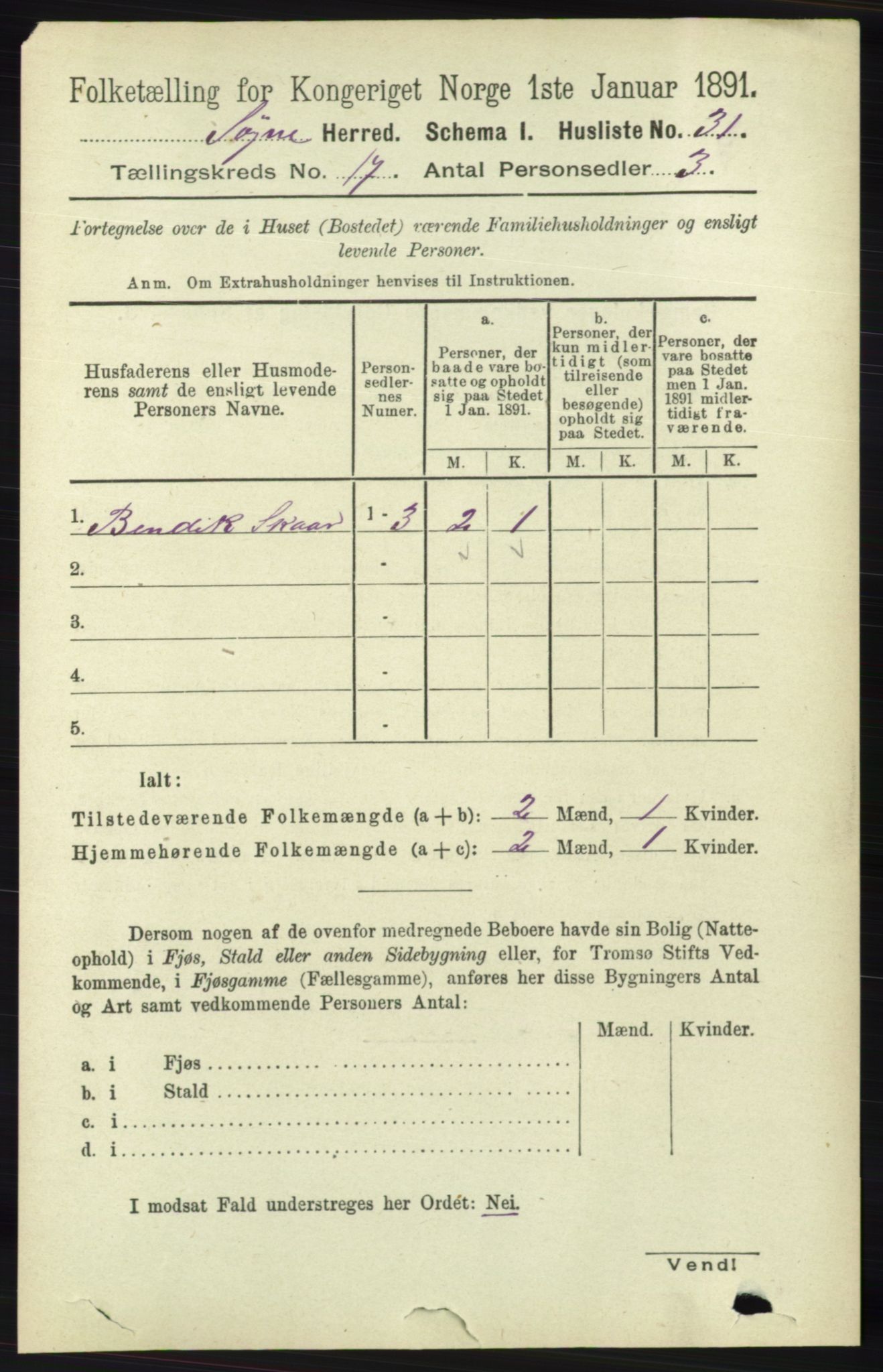 RA, 1891 census for 1018 Søgne, 1891, p. 4497