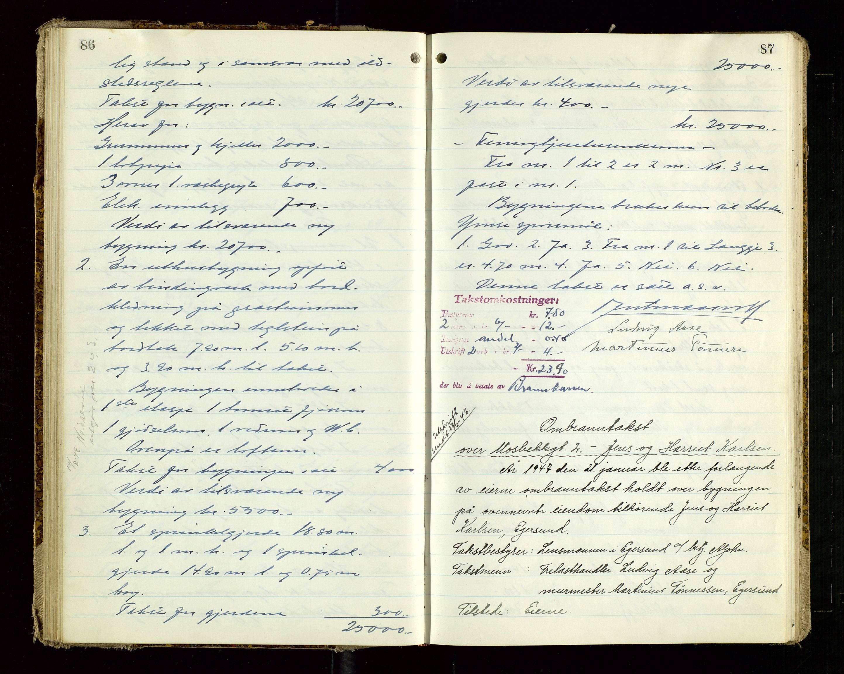 Eigersund lensmannskontor, SAST/A-100171/God/L0013: "Branntakstprotokoll", 1944-1951, p. 86-87