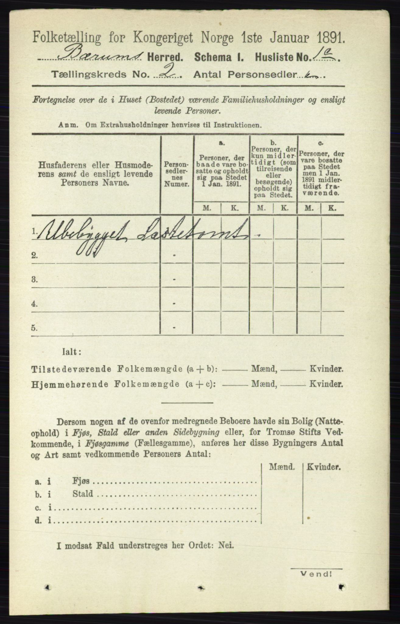 RA, 1891 census for 0219 Bærum, 1891, p. 951