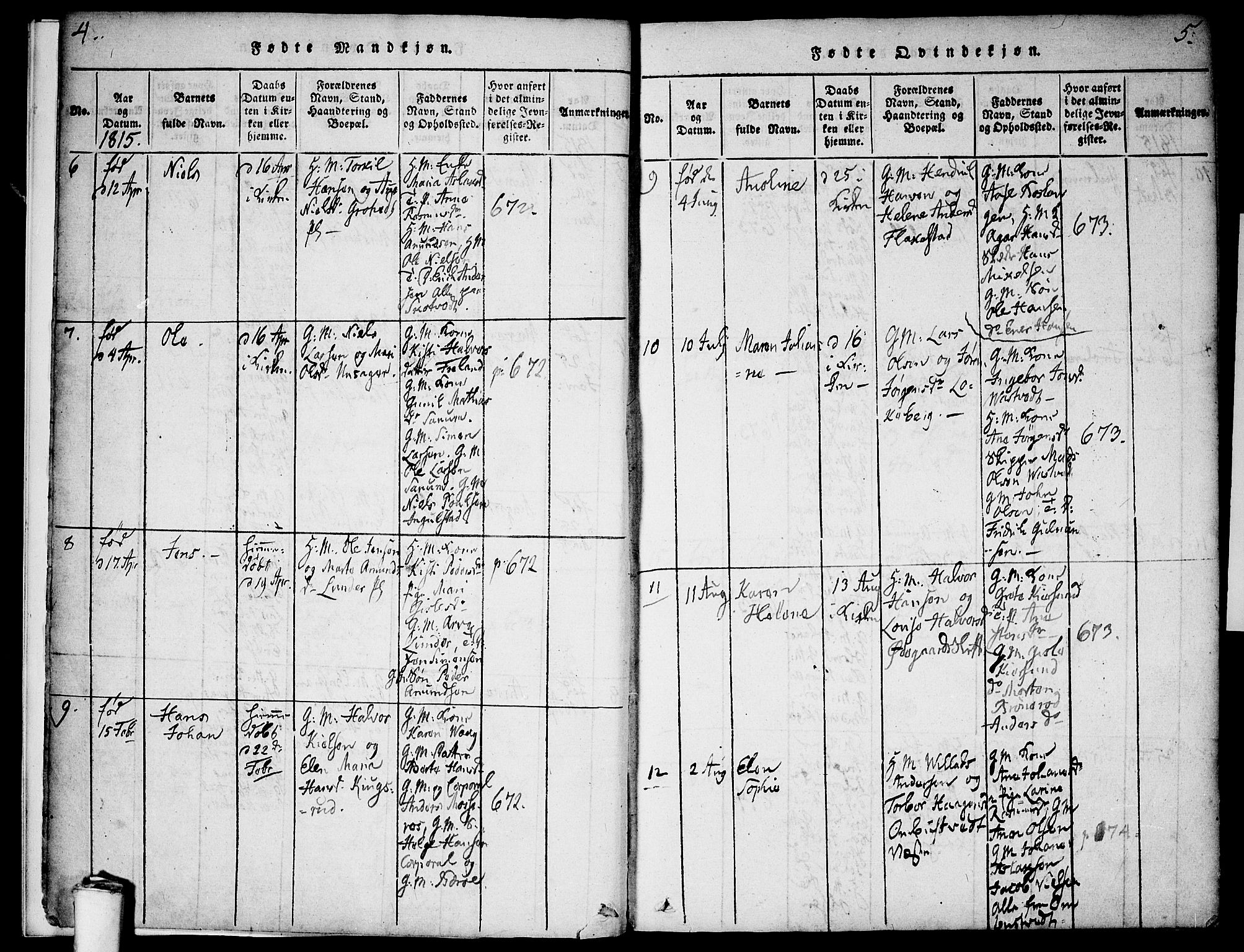 Våler prestekontor Kirkebøker, AV/SAO-A-11083/F/Fa/L0005: Parish register (official) no. I 5, 1815-1839, p. 4-5