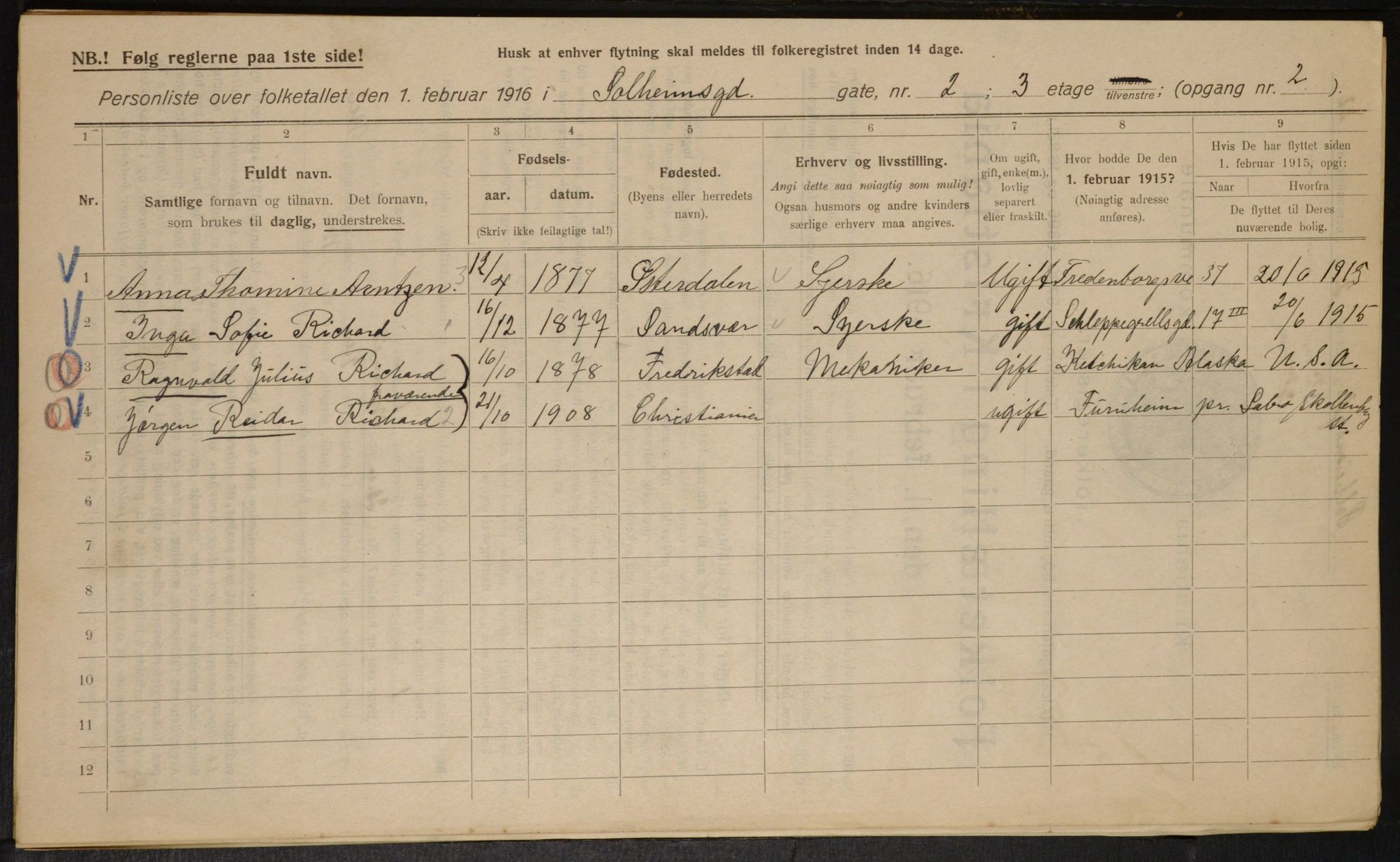 OBA, Municipal Census 1916 for Kristiania, 1916, p. 102030