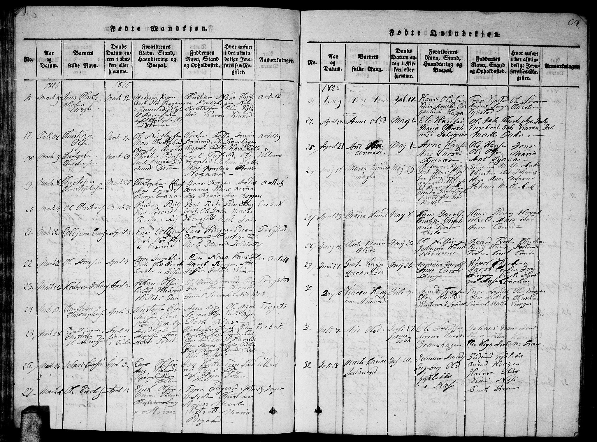 Fet prestekontor Kirkebøker, AV/SAO-A-10370a/G/Ga/L0001: Parish register (copy) no. I 1, 1815-1842, p. 64