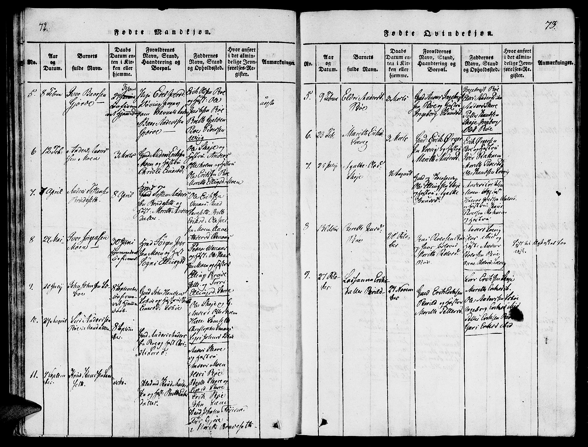 Ministerialprotokoller, klokkerbøker og fødselsregistre - Møre og Romsdal, SAT/A-1454/543/L0561: Parish register (official) no. 543A01, 1818-1853, p. 72-73