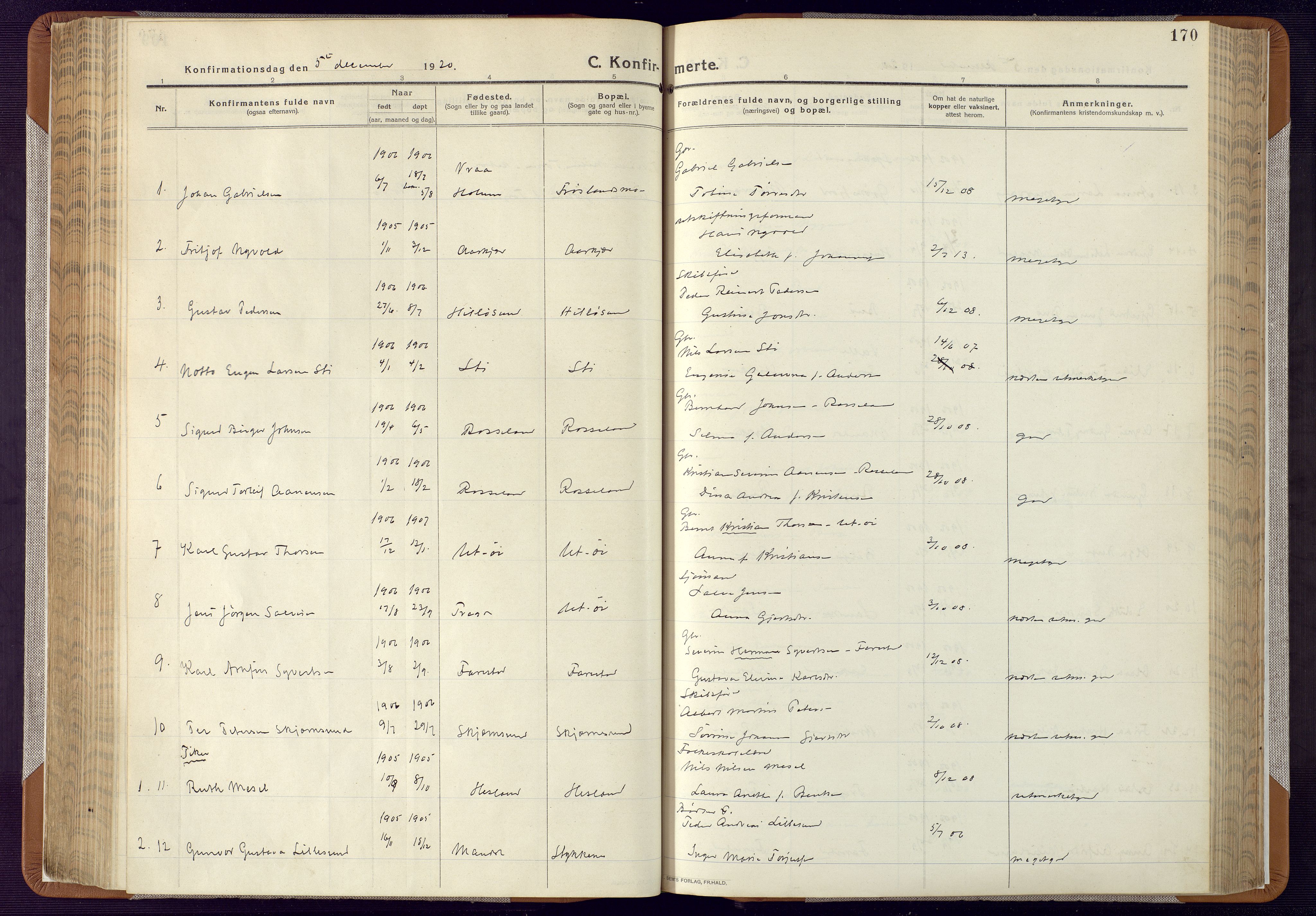 Mandal sokneprestkontor, AV/SAK-1111-0030/F/Fa/Faa/L0022: Parish register (official) no. A 22, 1913-1925, p. 170