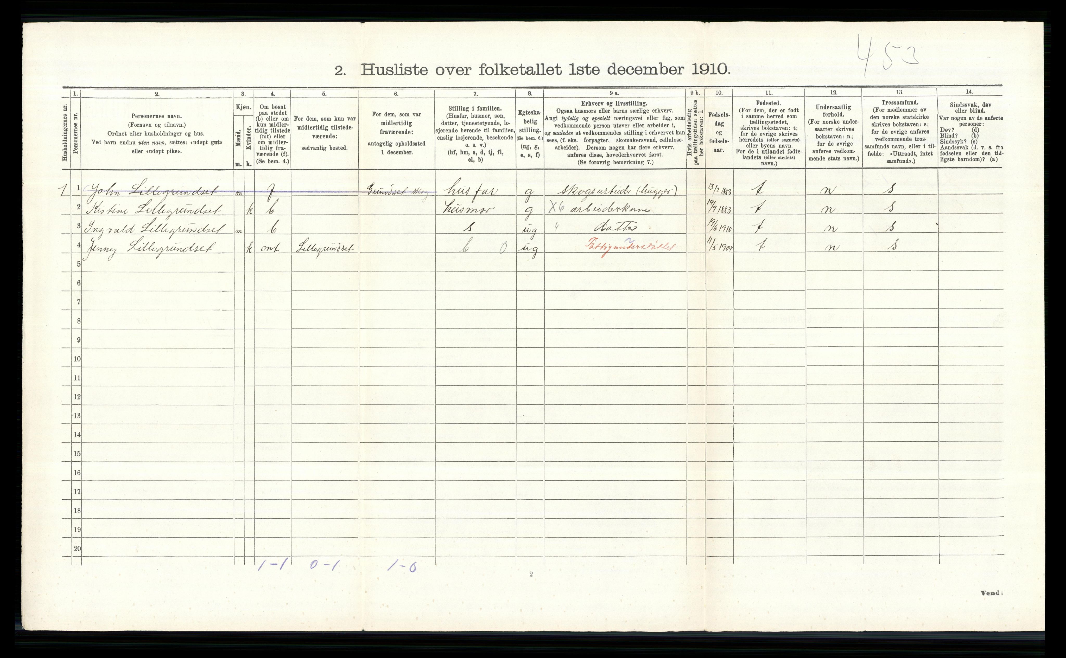 RA, 1910 census for Elverum, 1910, p. 352