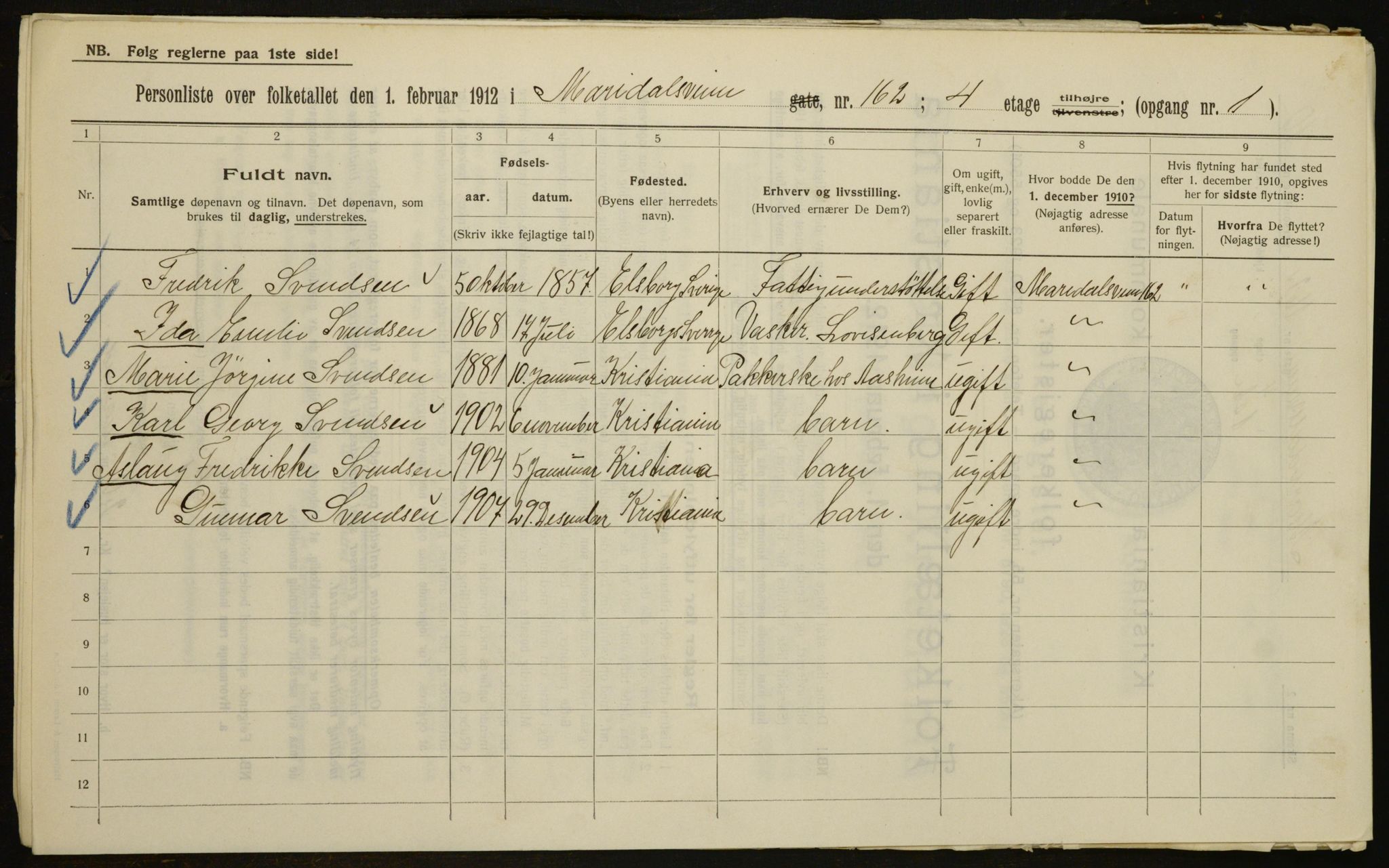 OBA, Municipal Census 1912 for Kristiania, 1912, p. 62656