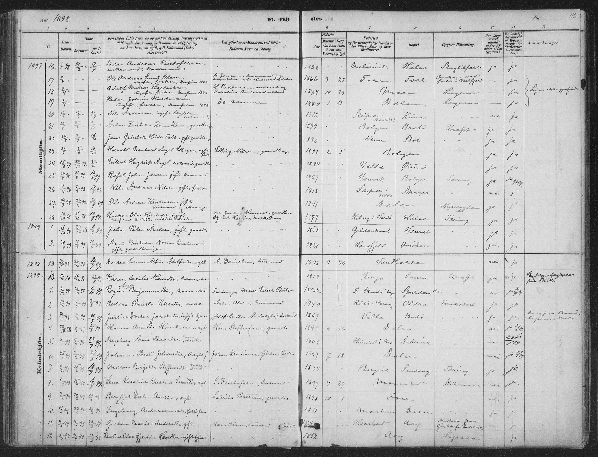 Ministerialprotokoller, klokkerbøker og fødselsregistre - Nordland, SAT/A-1459/843/L0627: Parish register (official) no. 843A02, 1878-1908, p. 113