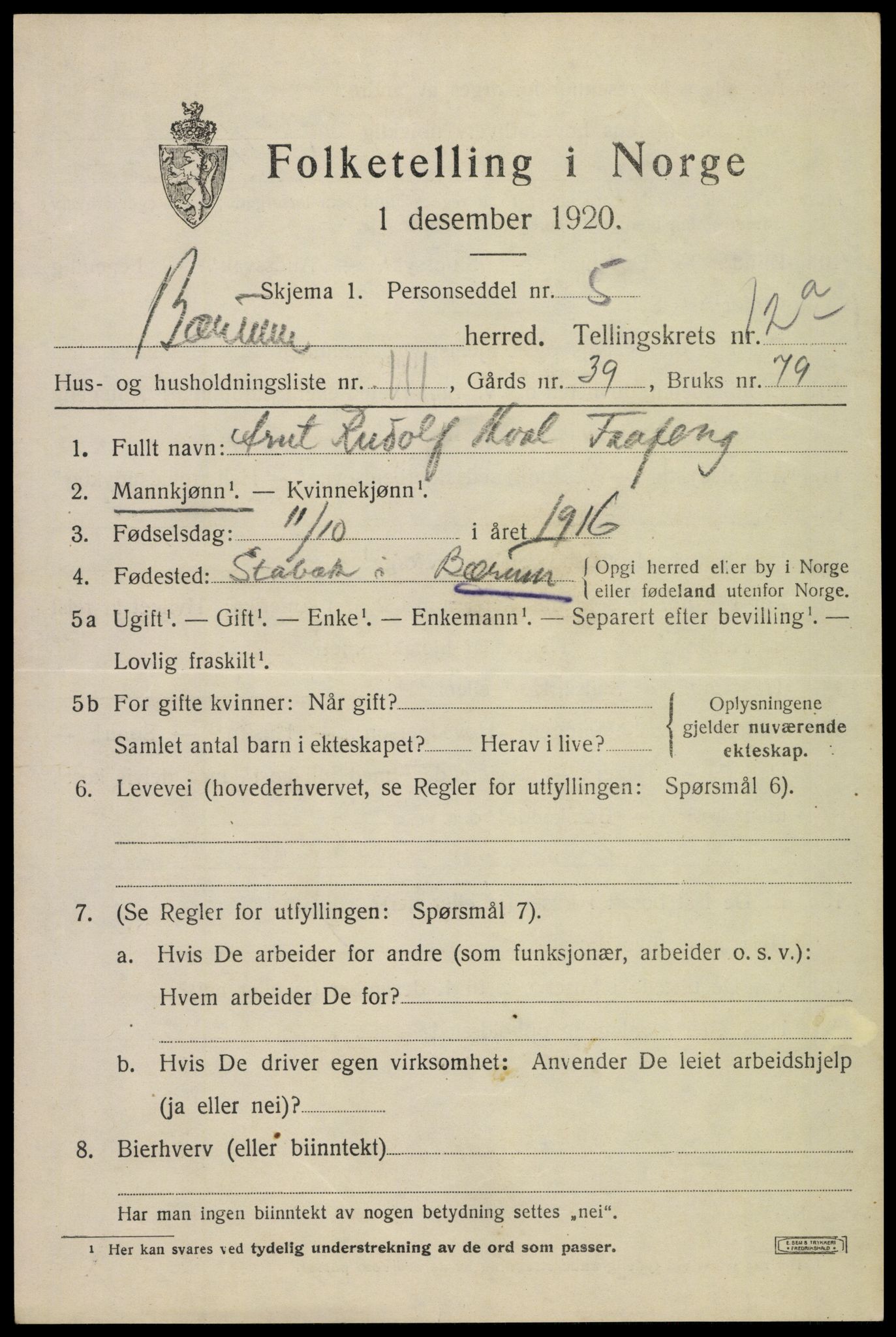 SAO, 1920 census for Bærum, 1920, p. 27340