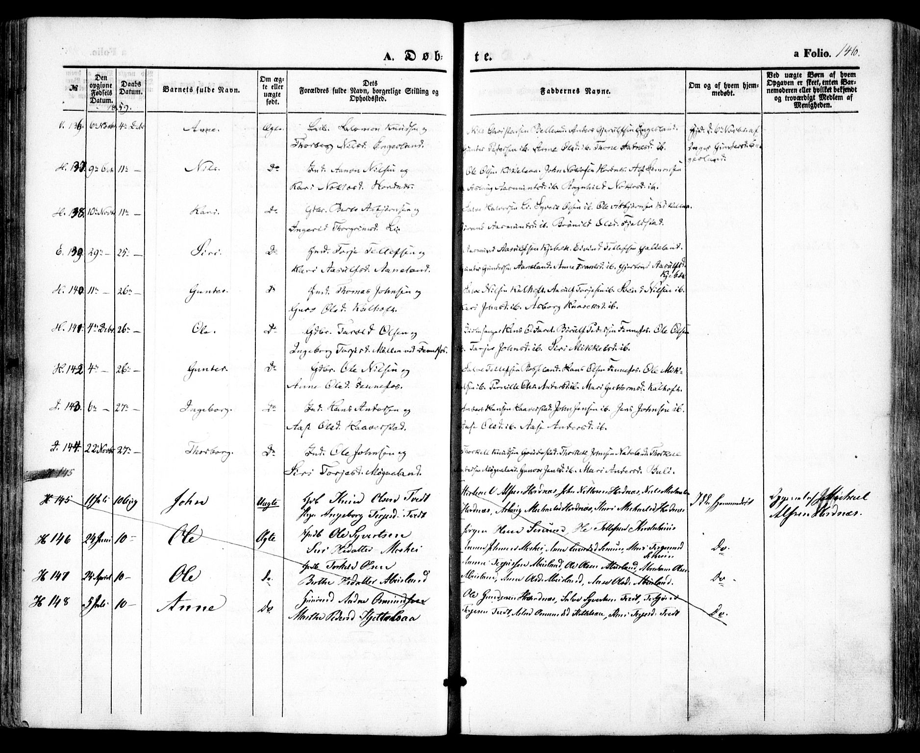 Evje sokneprestkontor, SAK/1111-0008/F/Fa/Faa/L0005: Parish register (official) no. A 5, 1843-1865, p. 146