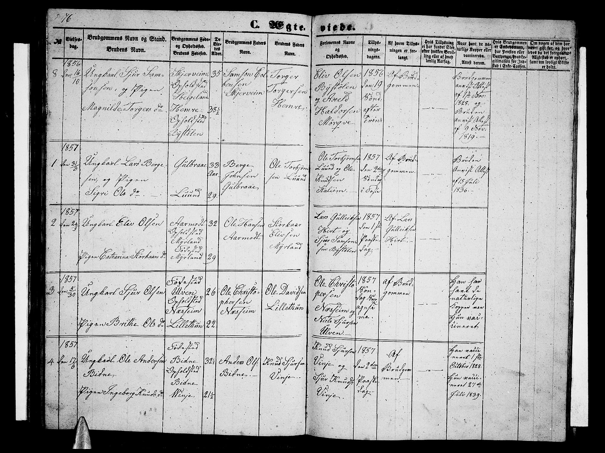 Vossestrand Sokneprestembete, SAB/A-79101/H/Hab: Parish register (copy) no. B 1, 1855-1867, p. 76