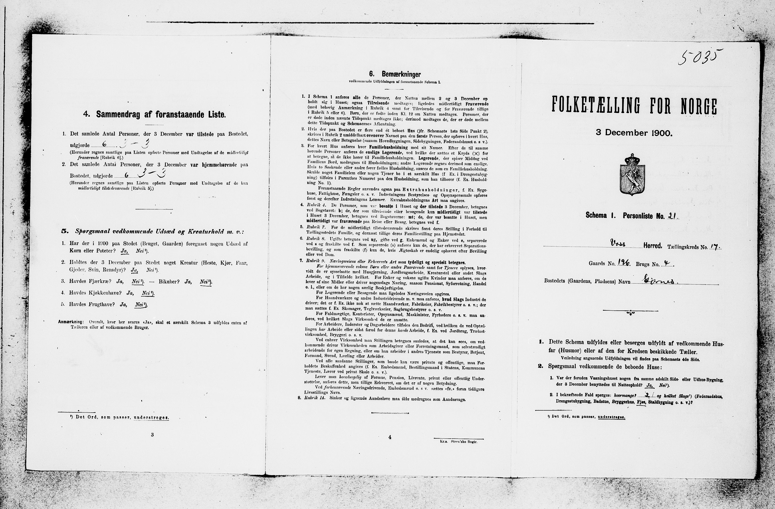 SAB, 1900 census for Voss, 1900, p. 1852