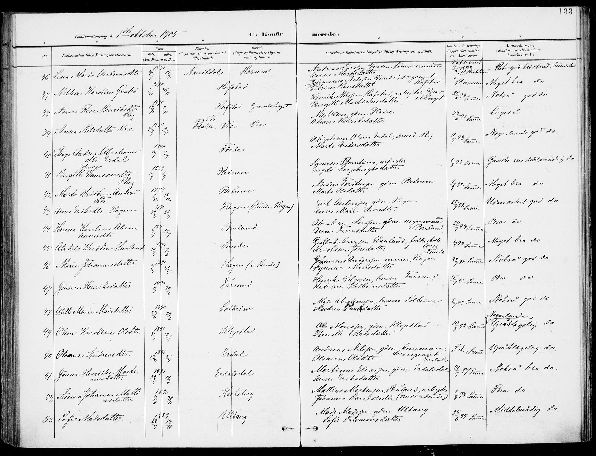 Førde sokneprestembete, SAB/A-79901/H/Haa/Haab/L0002: Parish register (official) no. B  2, 1899-1920, p. 133