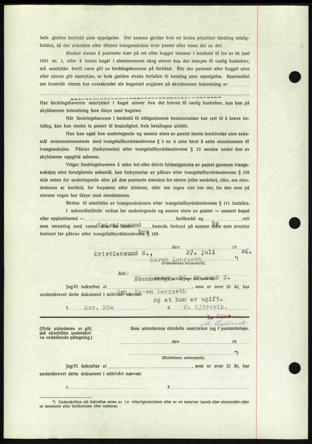 Kristiansund byfogd, AV/SAT-A-4587/A/27: Mortgage book no. 40, 1946-1946, Diary no: : 672/1946