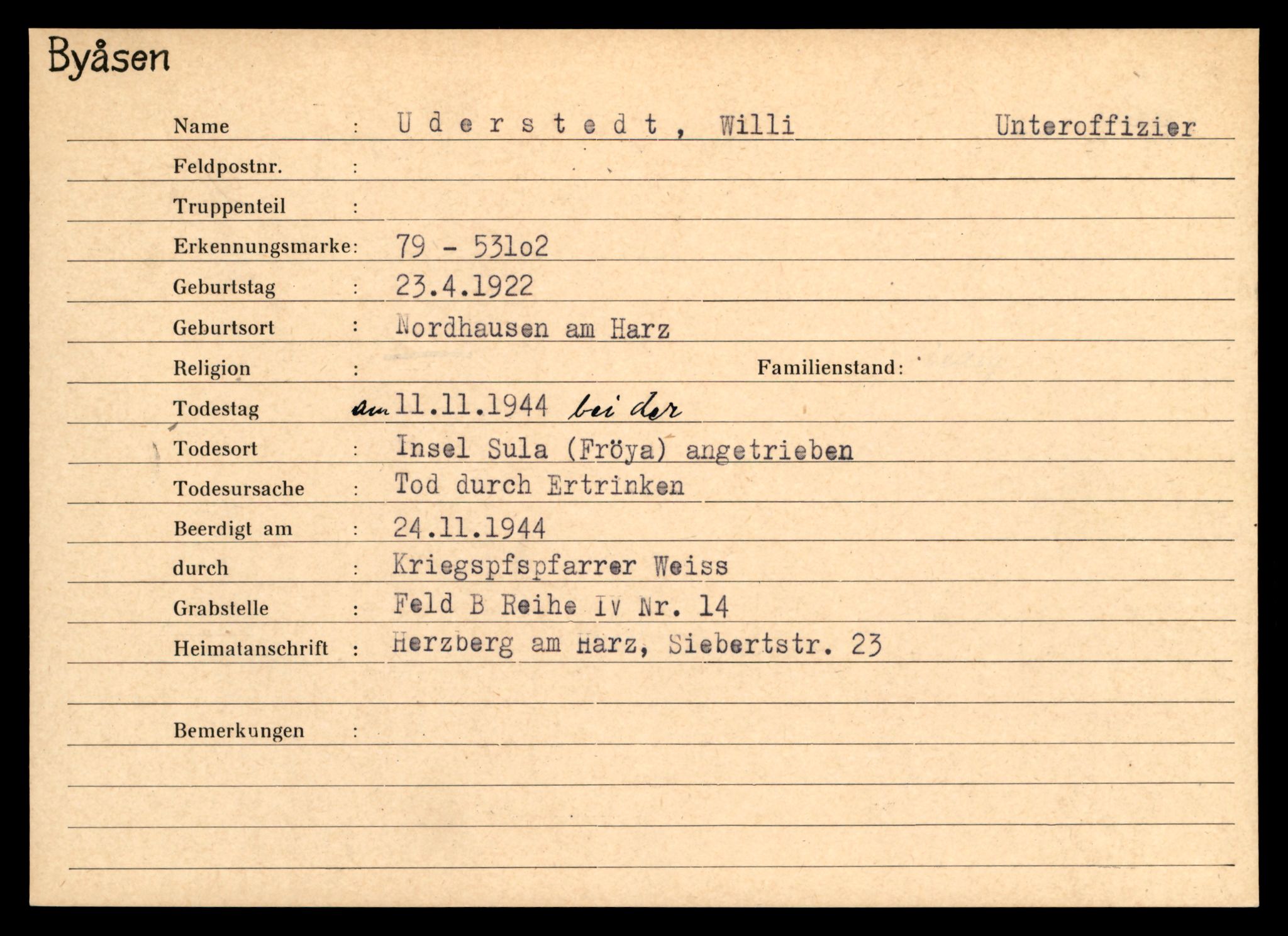 Distriktskontoret for krigsgraver, AV/SAT-A-5030/E/L0004: Kasett/kartotek over tysk Krigskirkegård på Byåsen, 1945, p. 1819