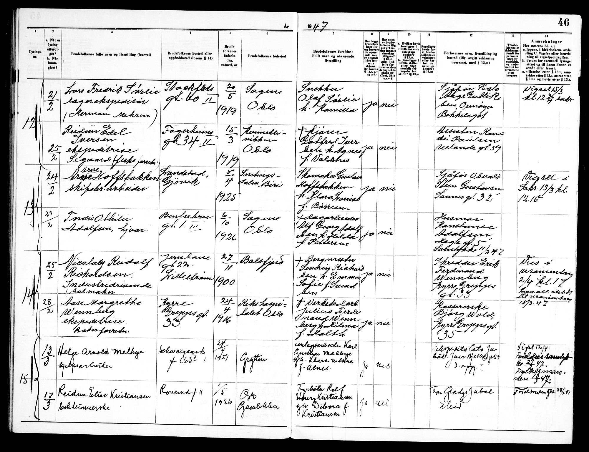 Torshov prestekontor Kirkebøker, AV/SAO-A-10238a/H/Ha/L0003: Banns register no. 3, 1945-1948, p. 46