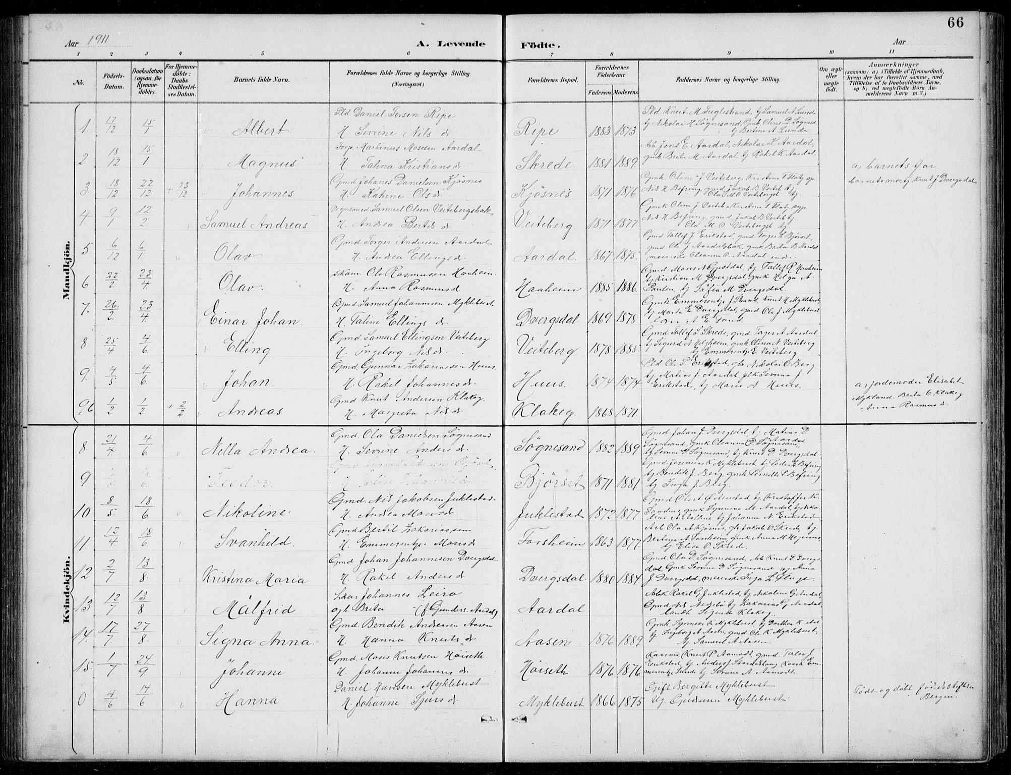 Jølster sokneprestembete, SAB/A-80701/H/Hab/Habb/L0002: Parish register (copy) no. B 2, 1887-1920, p. 66