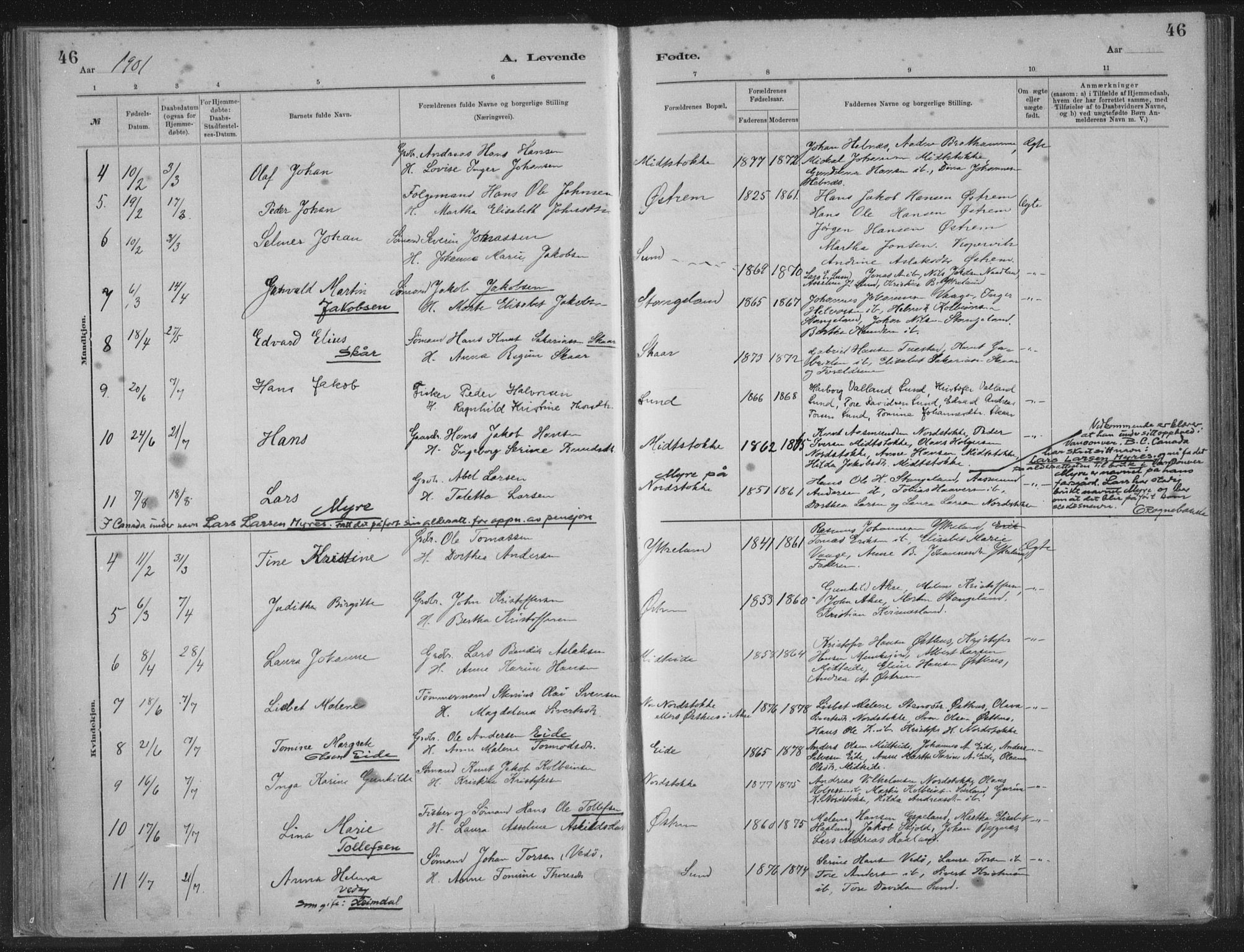 Kopervik sokneprestkontor, AV/SAST-A-101850/H/Ha/Haa/L0002: Parish register (official) no. A 2, 1880-1912, p. 46