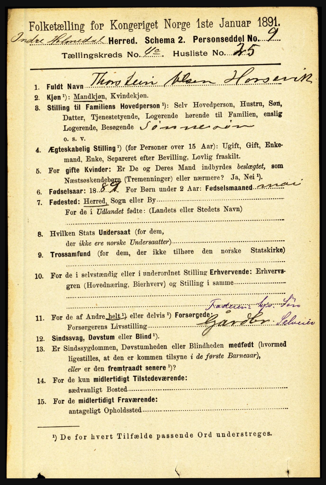 RA, 1891 census for 1430 Indre Holmedal, 1891, p. 1814