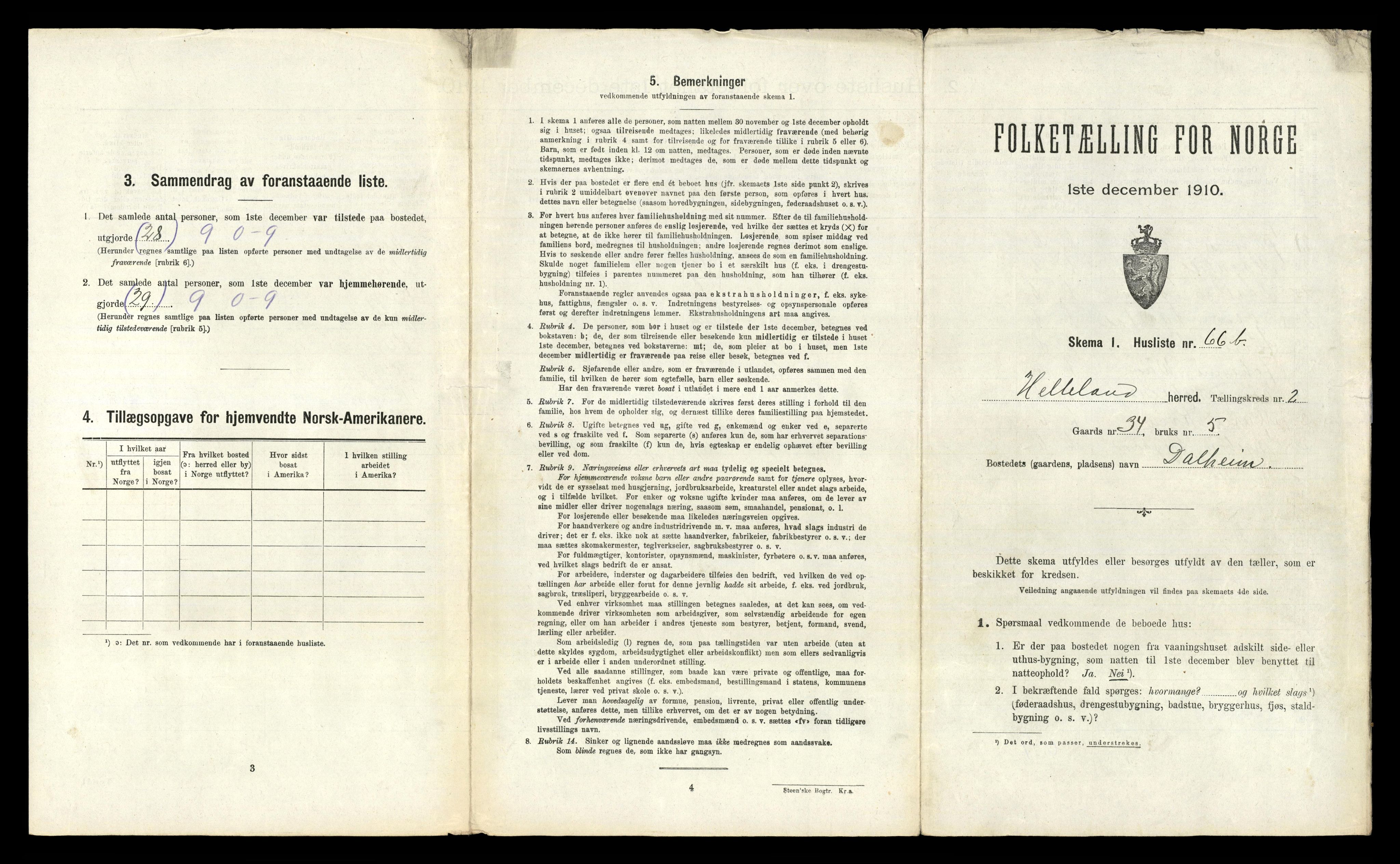 RA, 1910 census for Helleland, 1910, p. 263