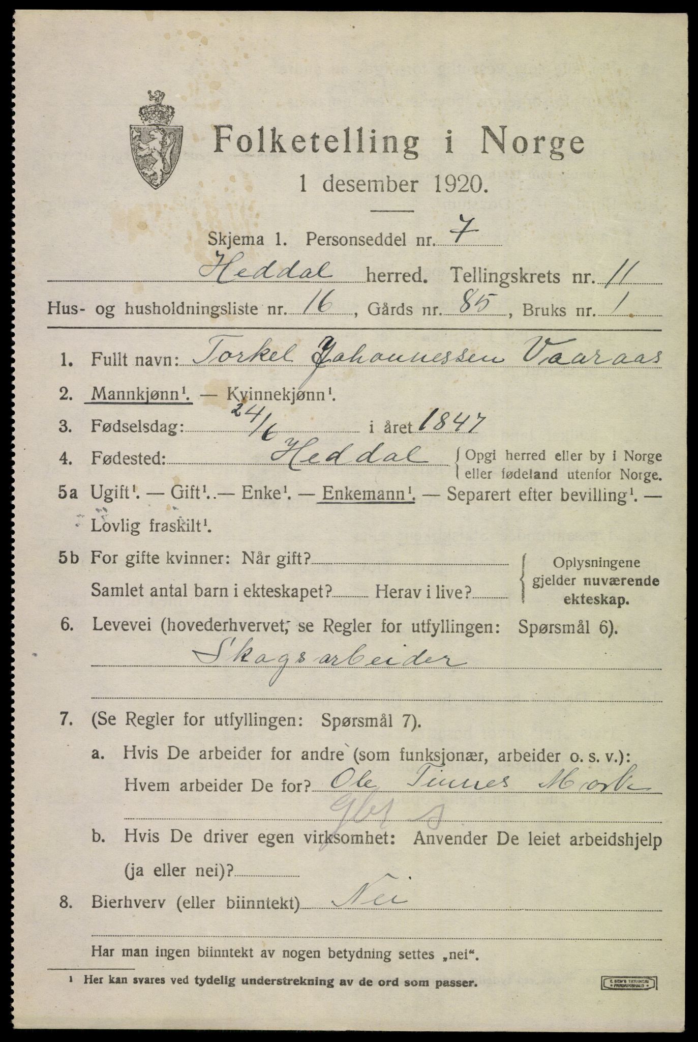 SAKO, 1920 census for Heddal, 1920, p. 7928
