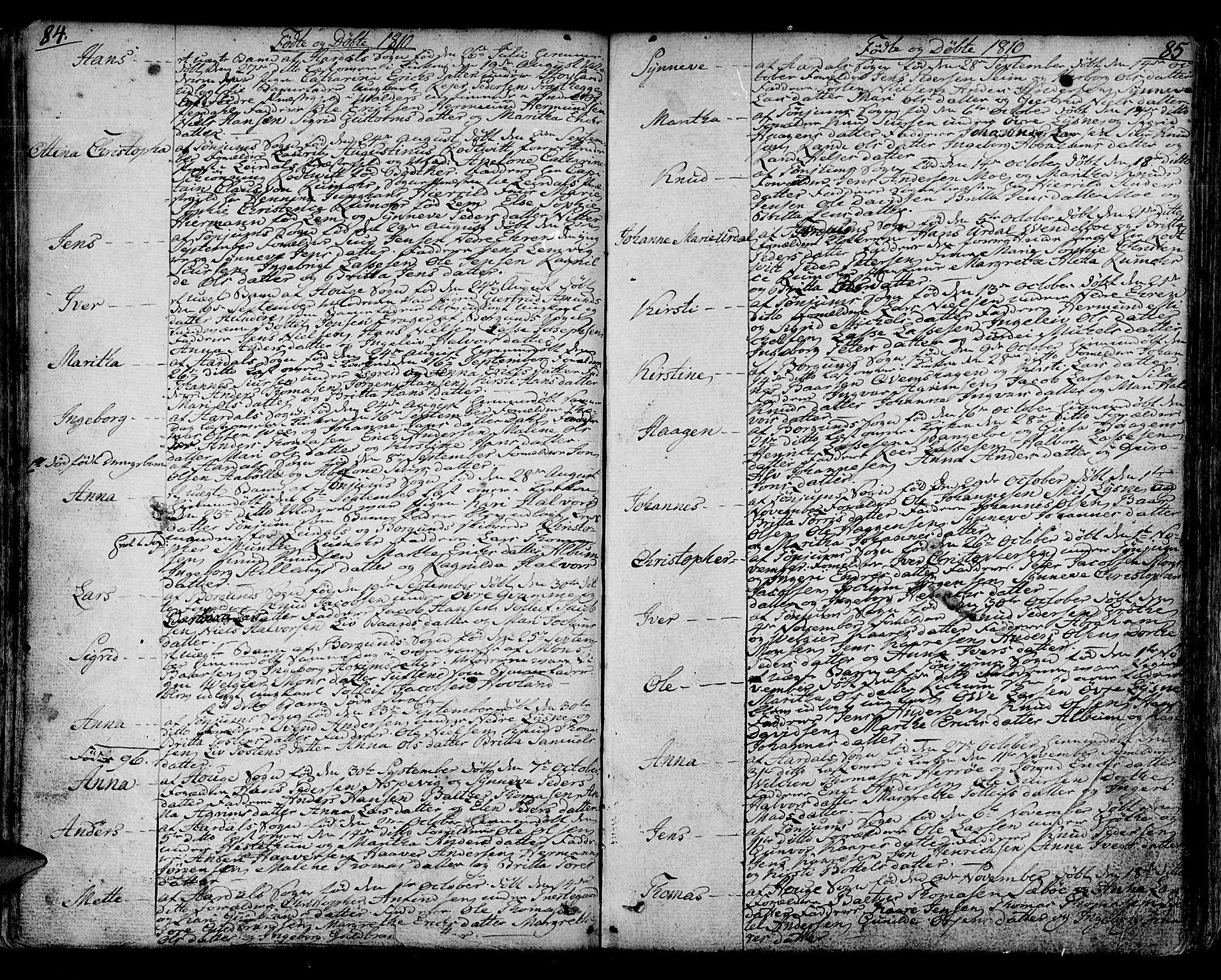 Lærdal sokneprestembete, SAB/A-81201: Parish register (official) no. A 4, 1805-1821, p. 84-85