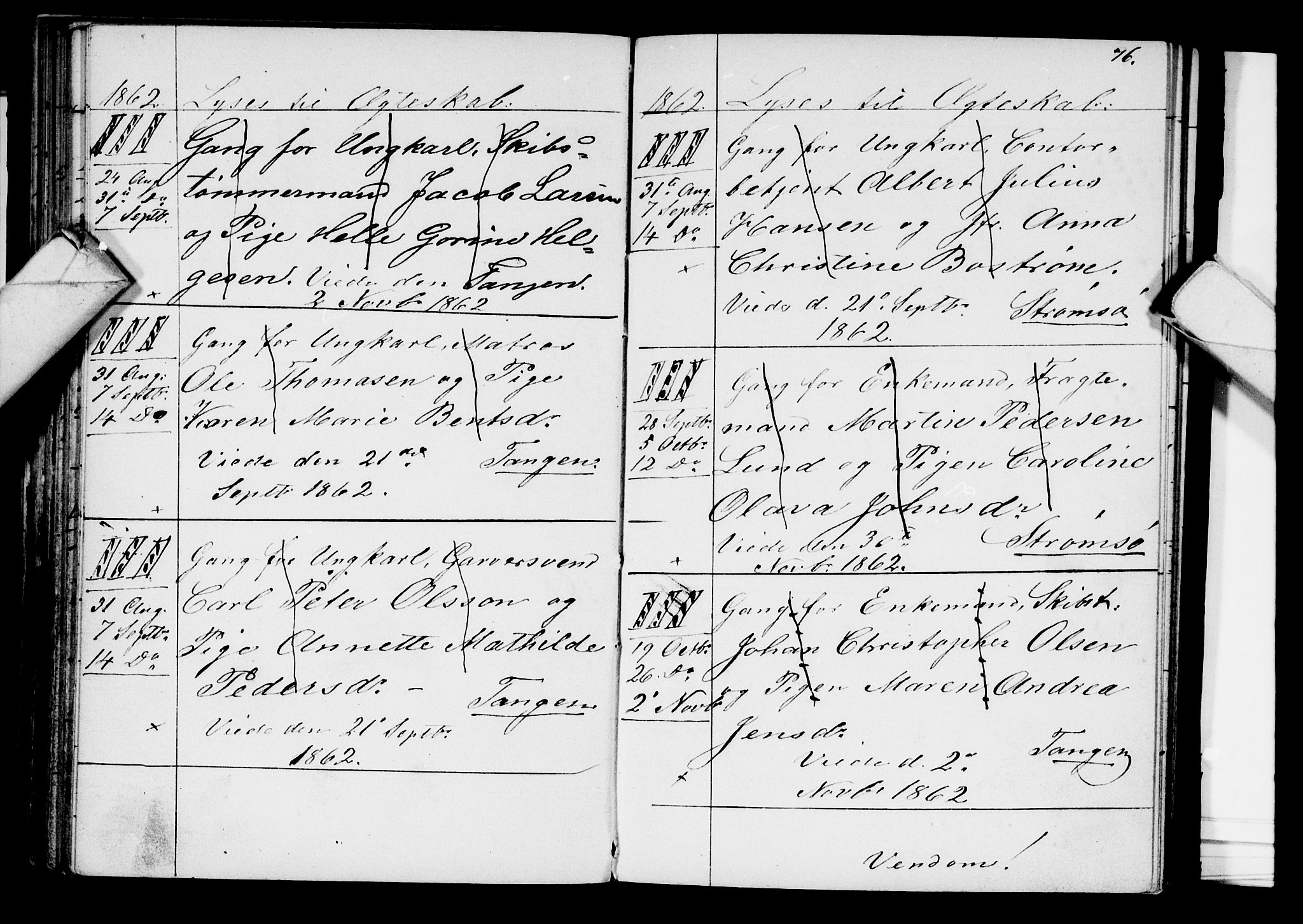 Strømsø kirkebøker, AV/SAKO-A-246/H/Ha/L0002: Banns register no. 2, 1850-1866, p. 76