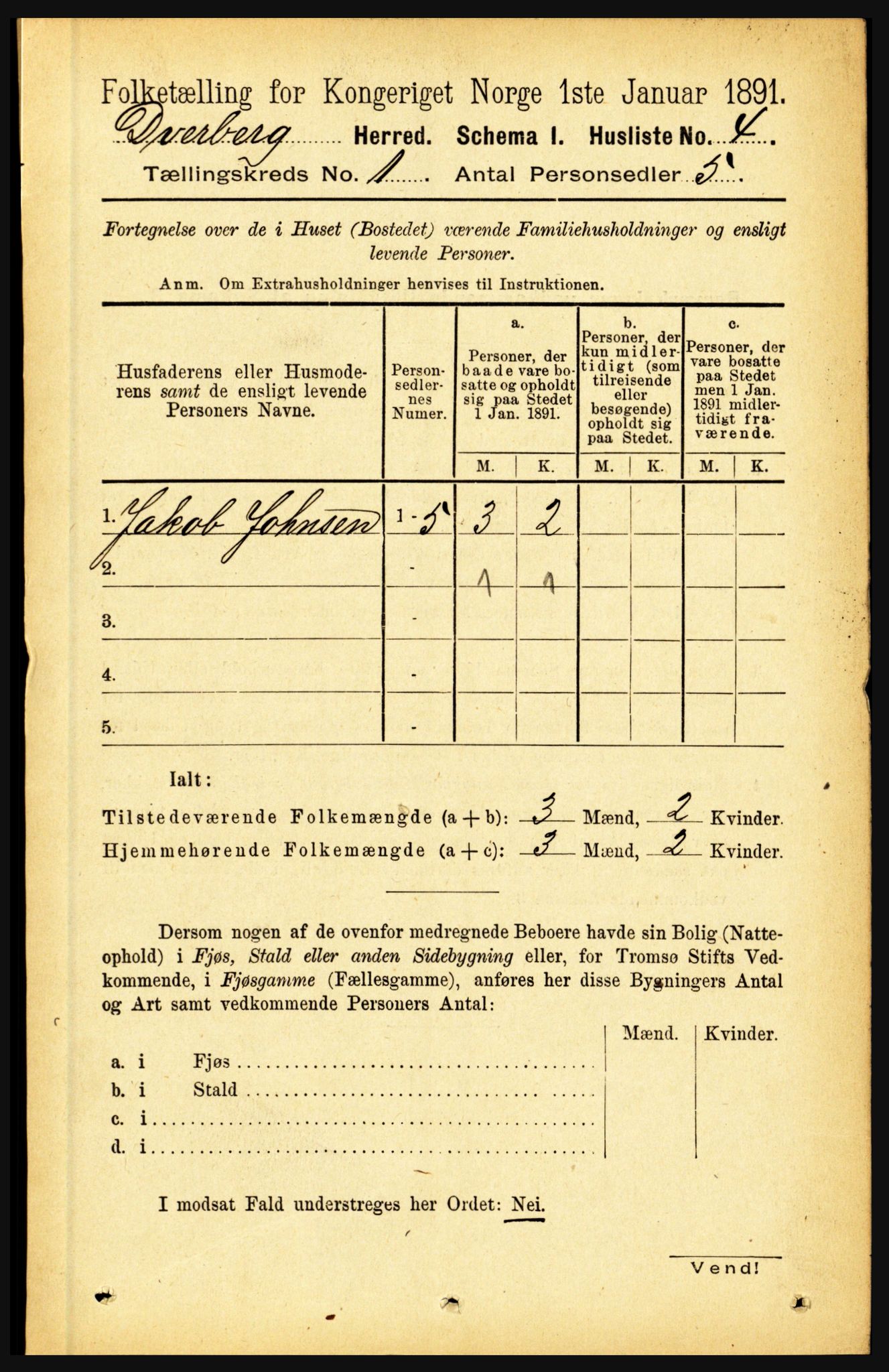 RA, 1891 census for 1872 Dverberg, 1891, p. 27