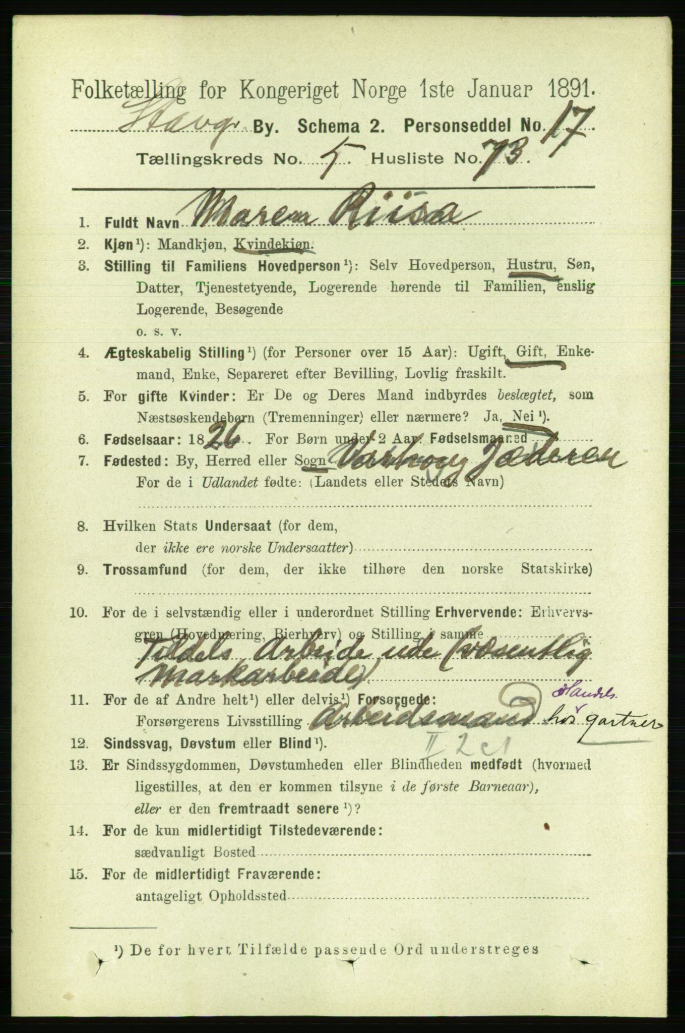 RA, 1891 census for 1103 Stavanger, 1891, p. 9719