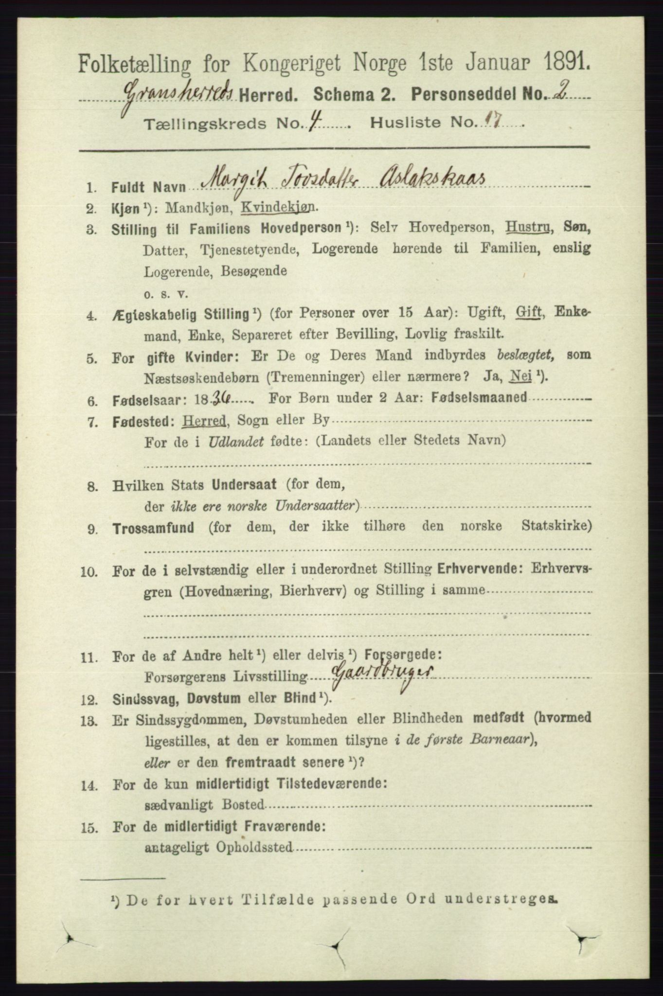 RA, 1891 census for 0824 Gransherad, 1891, p. 794