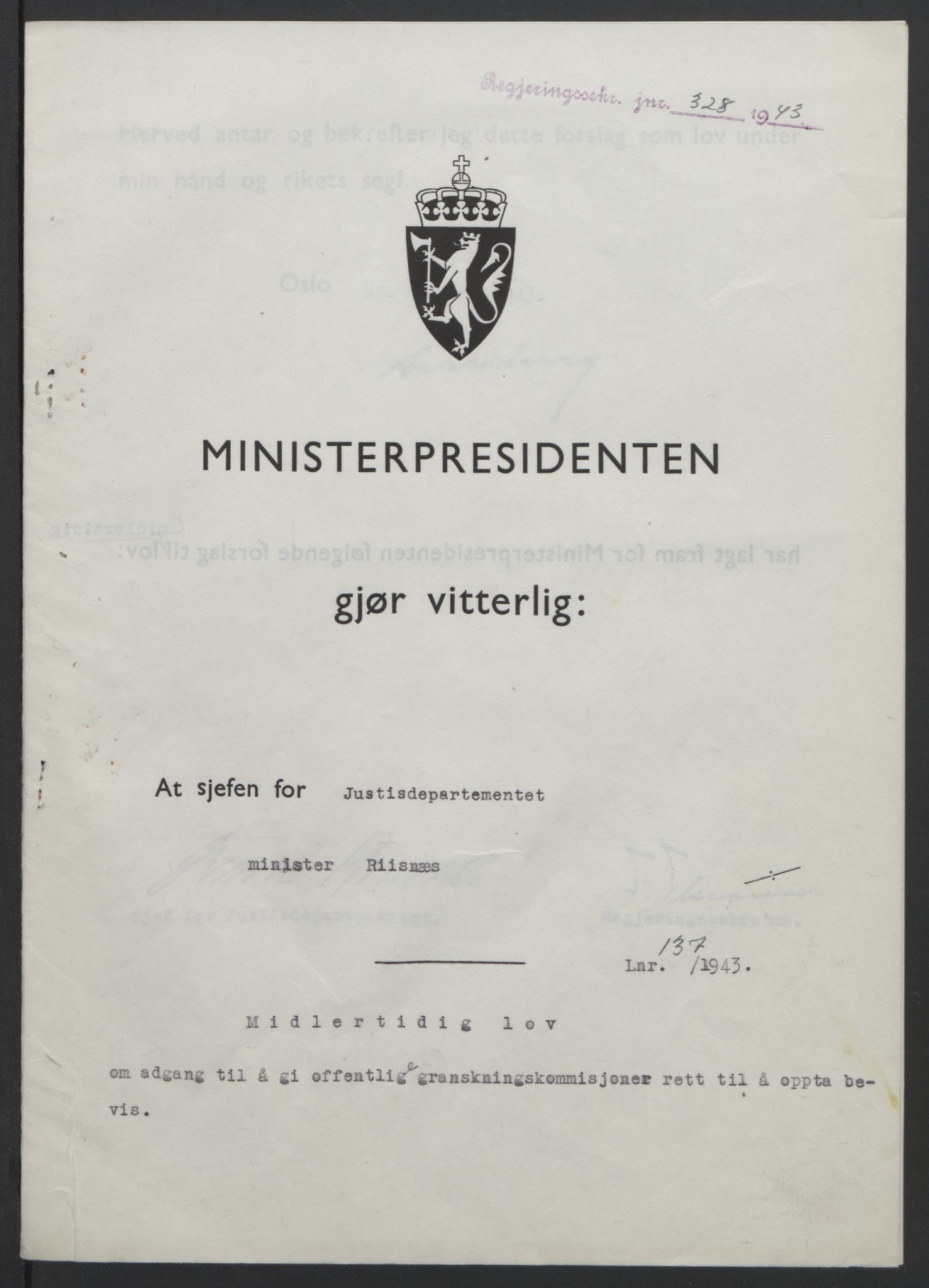 NS-administrasjonen 1940-1945 (Statsrådsekretariatet, de kommisariske statsråder mm), RA/S-4279/D/Db/L0099: Lover, 1943, p. 638
